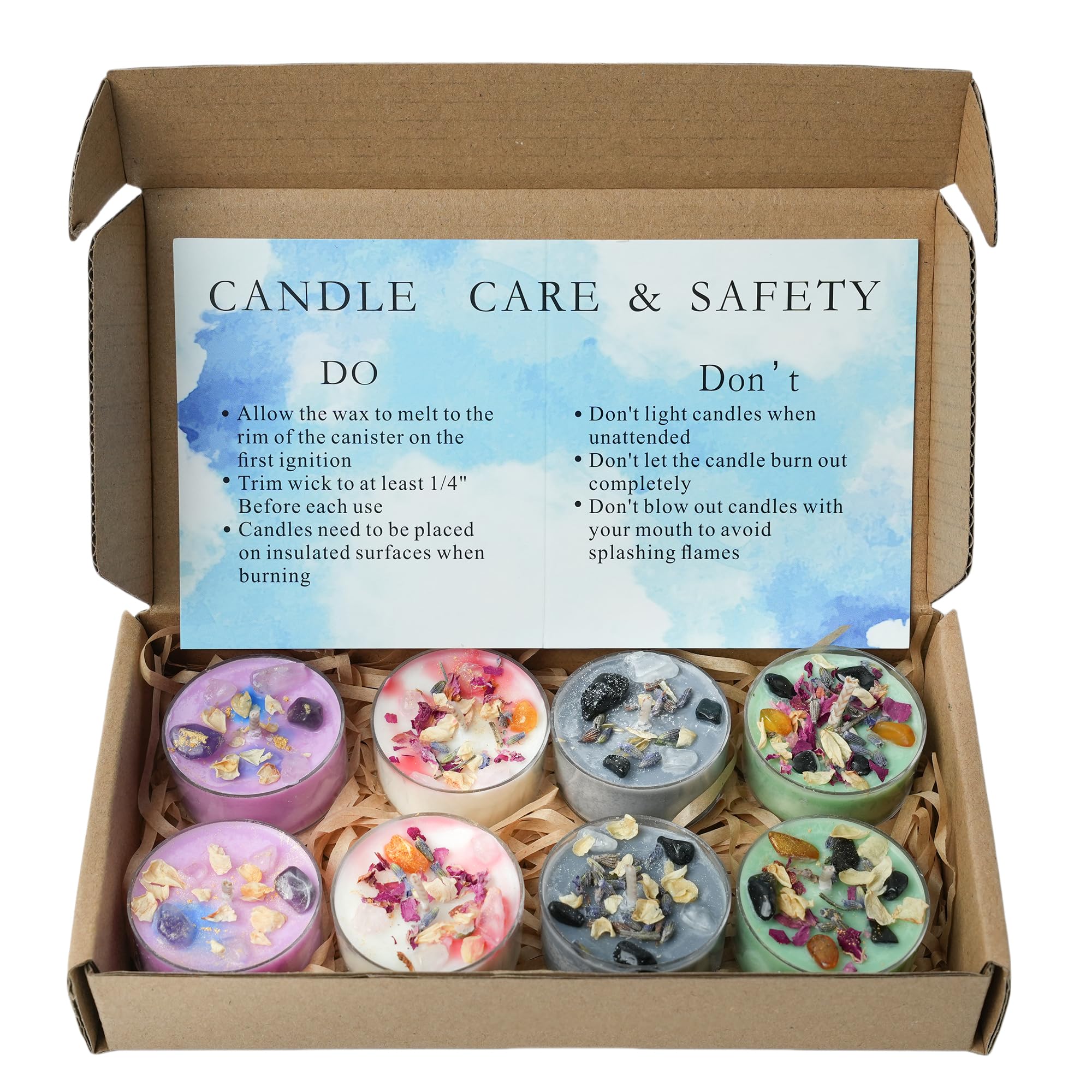 Tealight Soy Candles with Crystals and Herbs