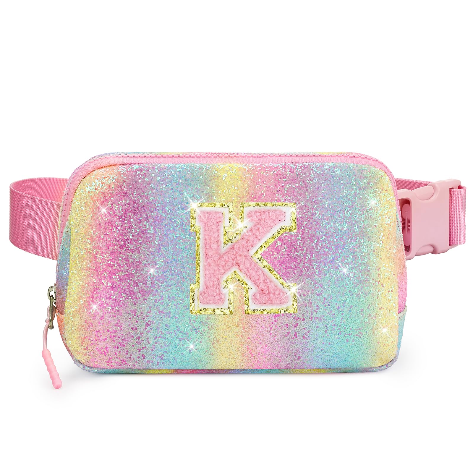cotmcor Birthday Gifts for 5 6 7 8 9 10 11 12 Year Old Girl Teens Kids, Glitter Initial Fanny Pack for Girls, Personalized Belt Crossbody Bag,
