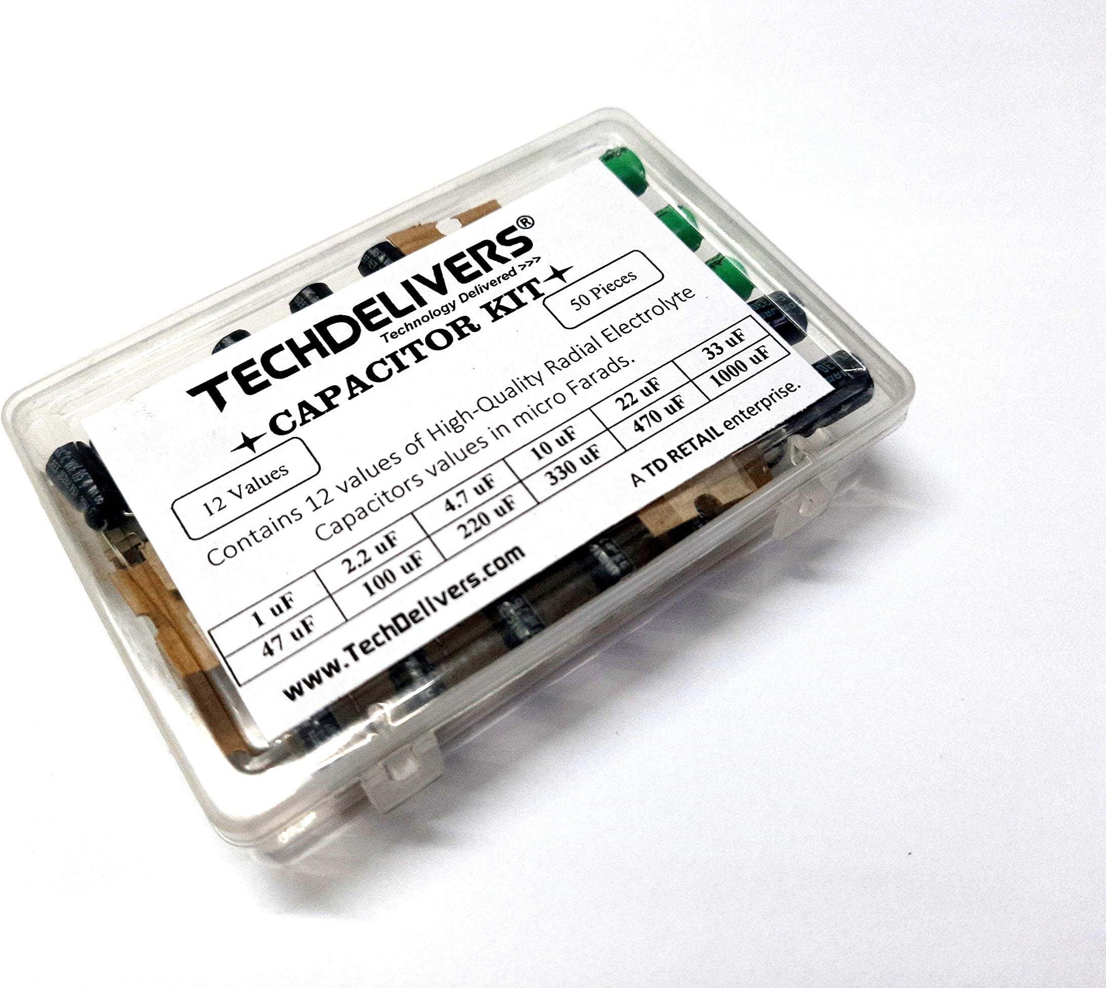 Radial Electrolytic Capacitor Assorted Kit Box All 12 Value Micro Farad Capacitor Kit 50 Pieces