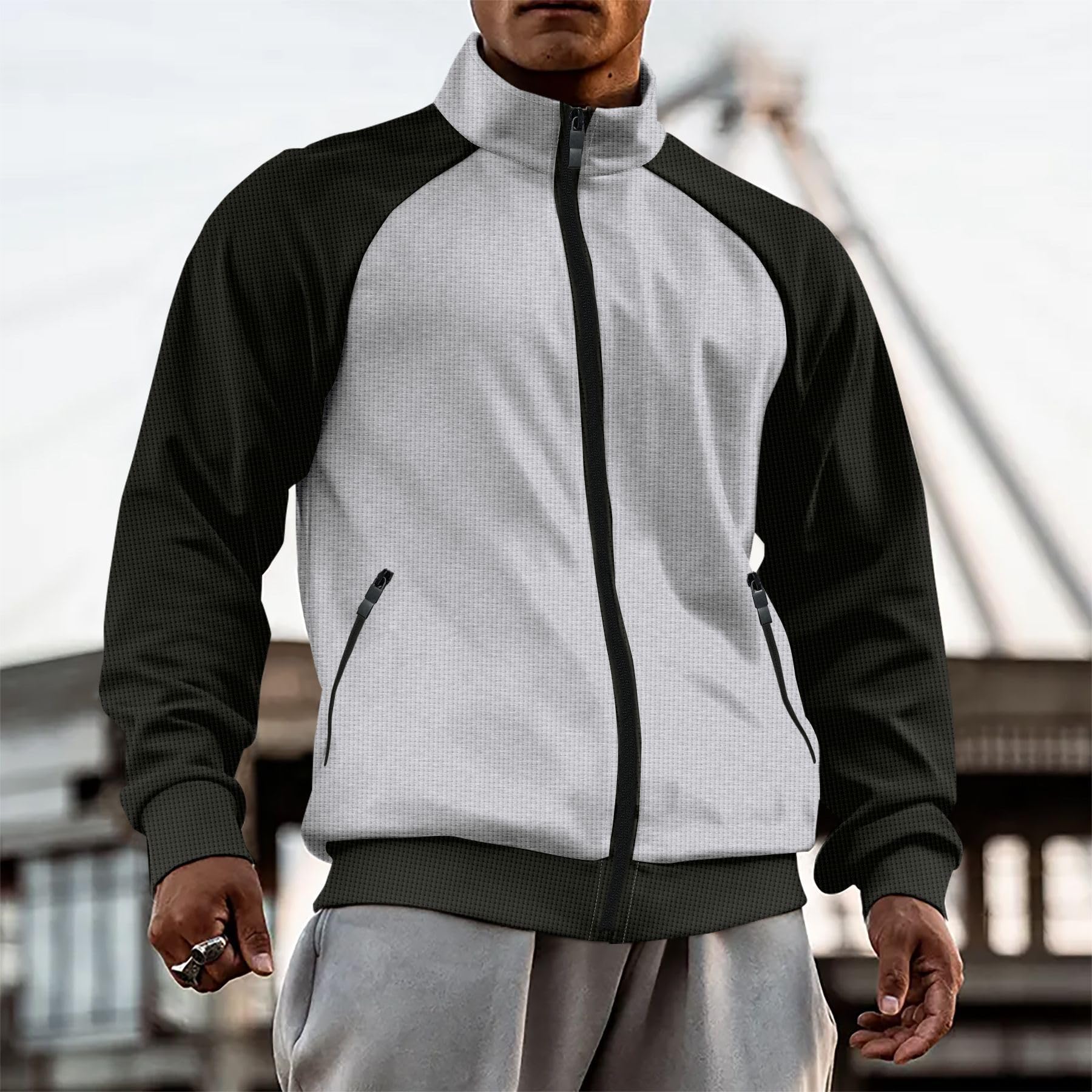 Chaqueta deportiva con cremallera completa para hombre, con cuello alto y diseño de contraste, elegante ropa deportiva para el día a día — view 4
