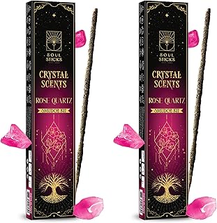 SOUL STICKS Handcrafted Incense Sticks Velvet Rose Scented (Includes 5 Crystals) 20g Herb-Dipped Incense Stick Bundle Ideal for Relaxation, Meditation & Cleansing Rituals