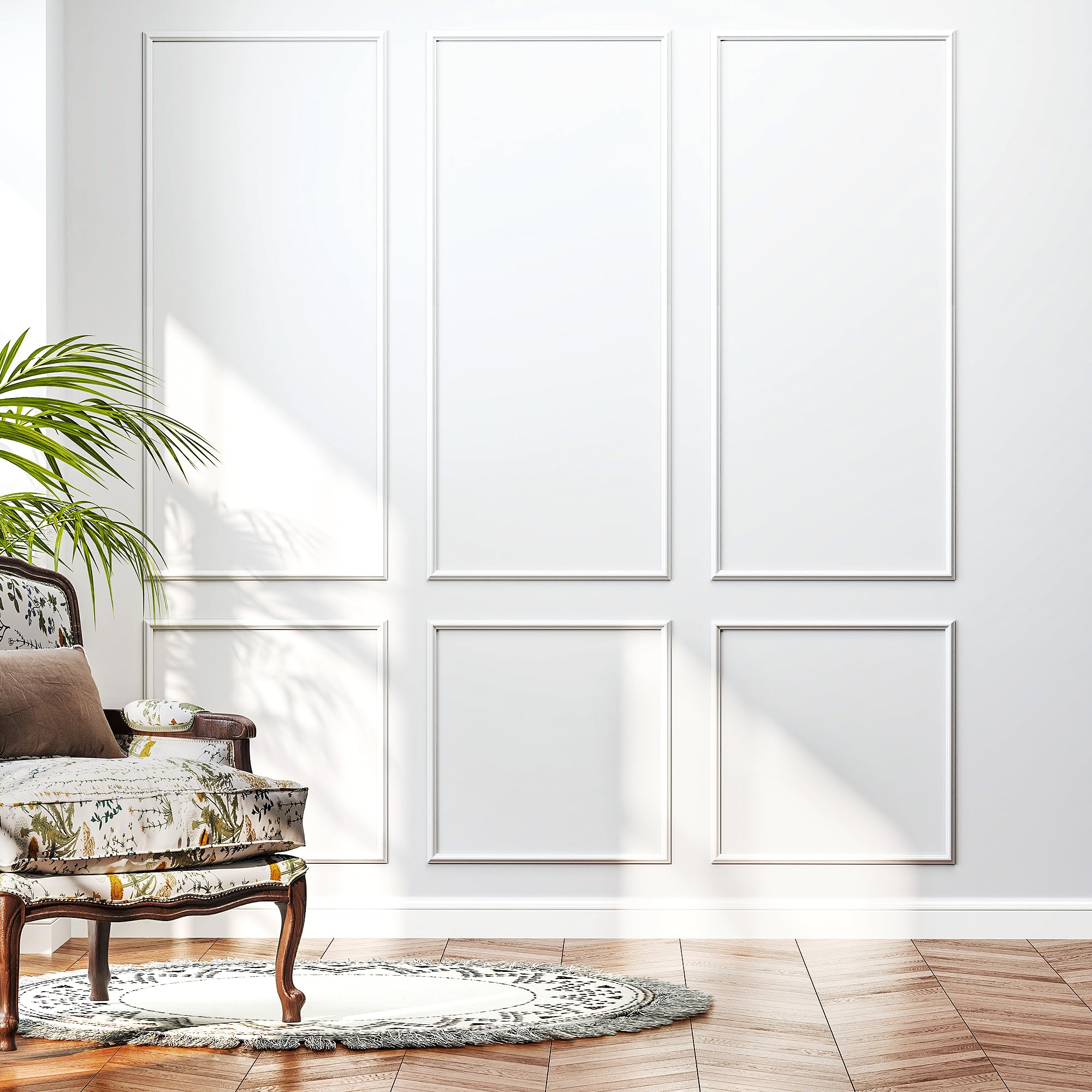 Pre-Cut Wall Molding Set of 6 pcs,Ready-to-Assemble Wainscoting Panels for Interior Decoration,Self Adhesive Molding Trim (A)