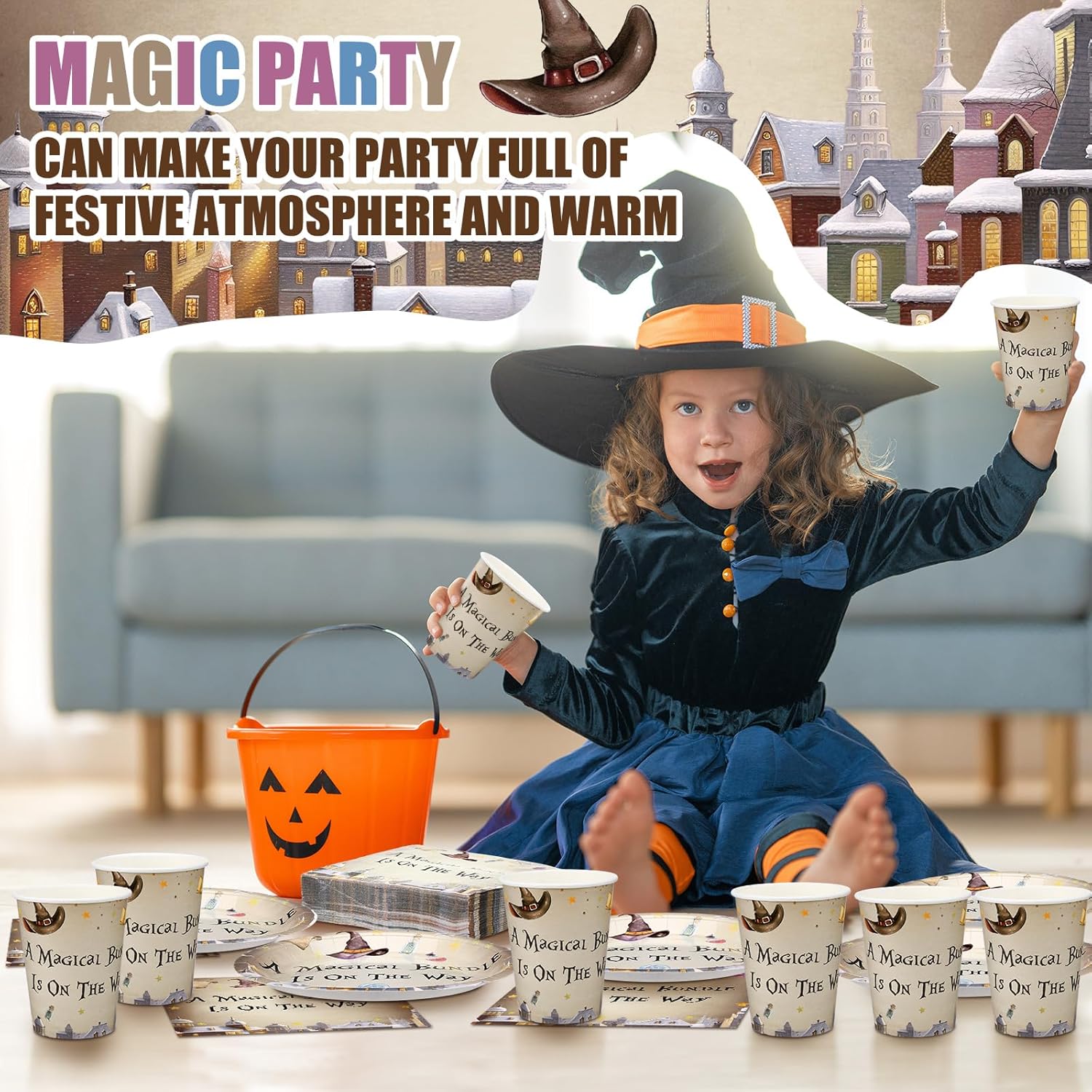 Hushee 200 Pcs Magical Wizard Baby Shower Paper Plates Napkins Cups Baby Shower Party Supplies Tableware Set Magical Wizard Theme Disposable Cup Napkin for 50 Guest Sets Party Decoration Boy Girl
