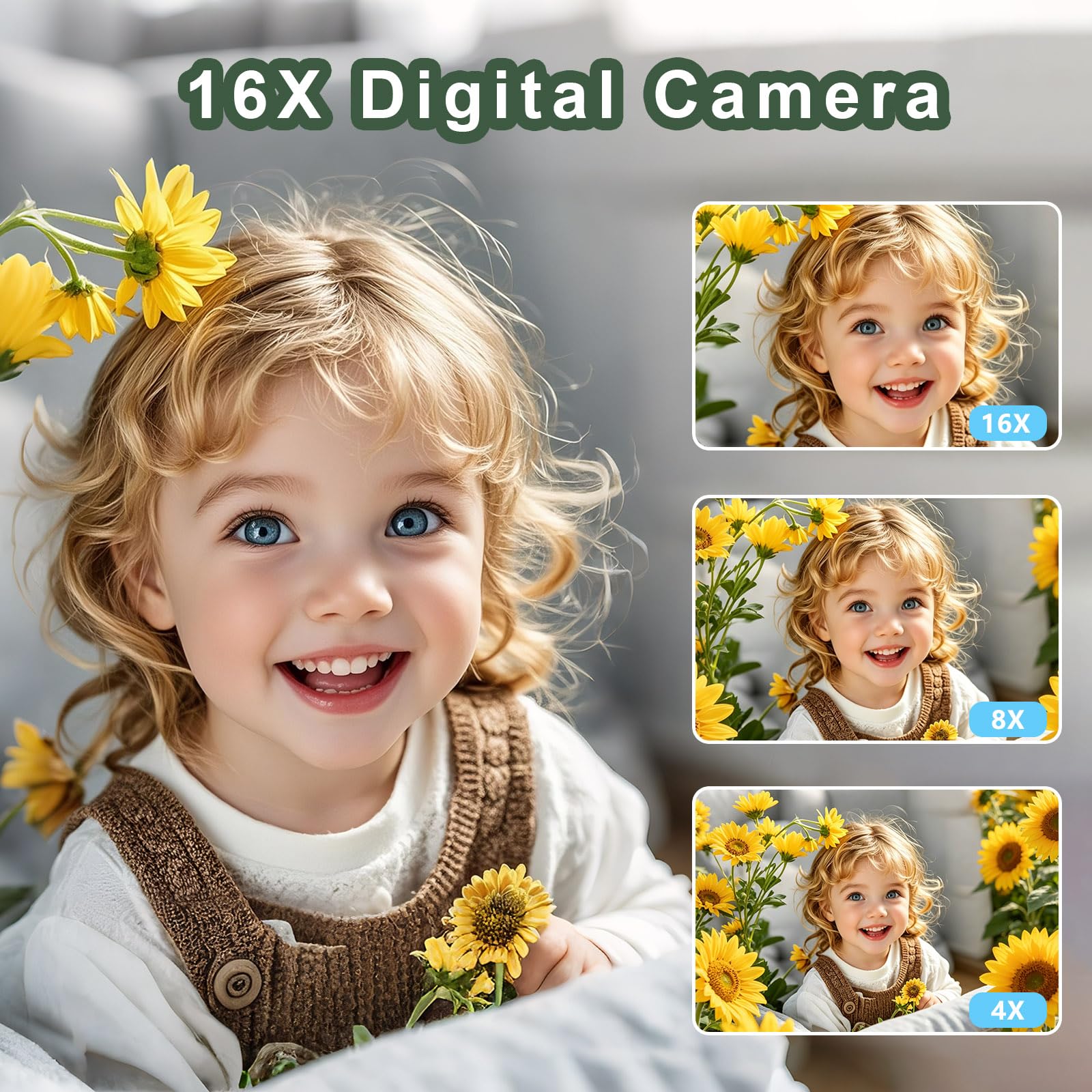 Fotocamera digitale, fotocamera FHD 5K con scheda da 32 GB, cordino, zoom 16X anti vibrazione, fotocamera compatta portatile da 64 MP, regalo per studenti, bambini e adolescenti (nero)