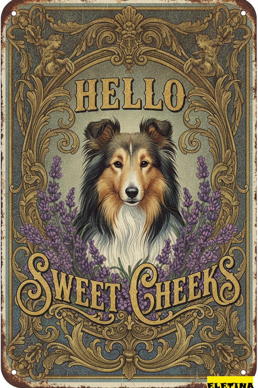 Hello Sweet Cheeks Shetland Sheep Tin Sign, 12x8 Inch