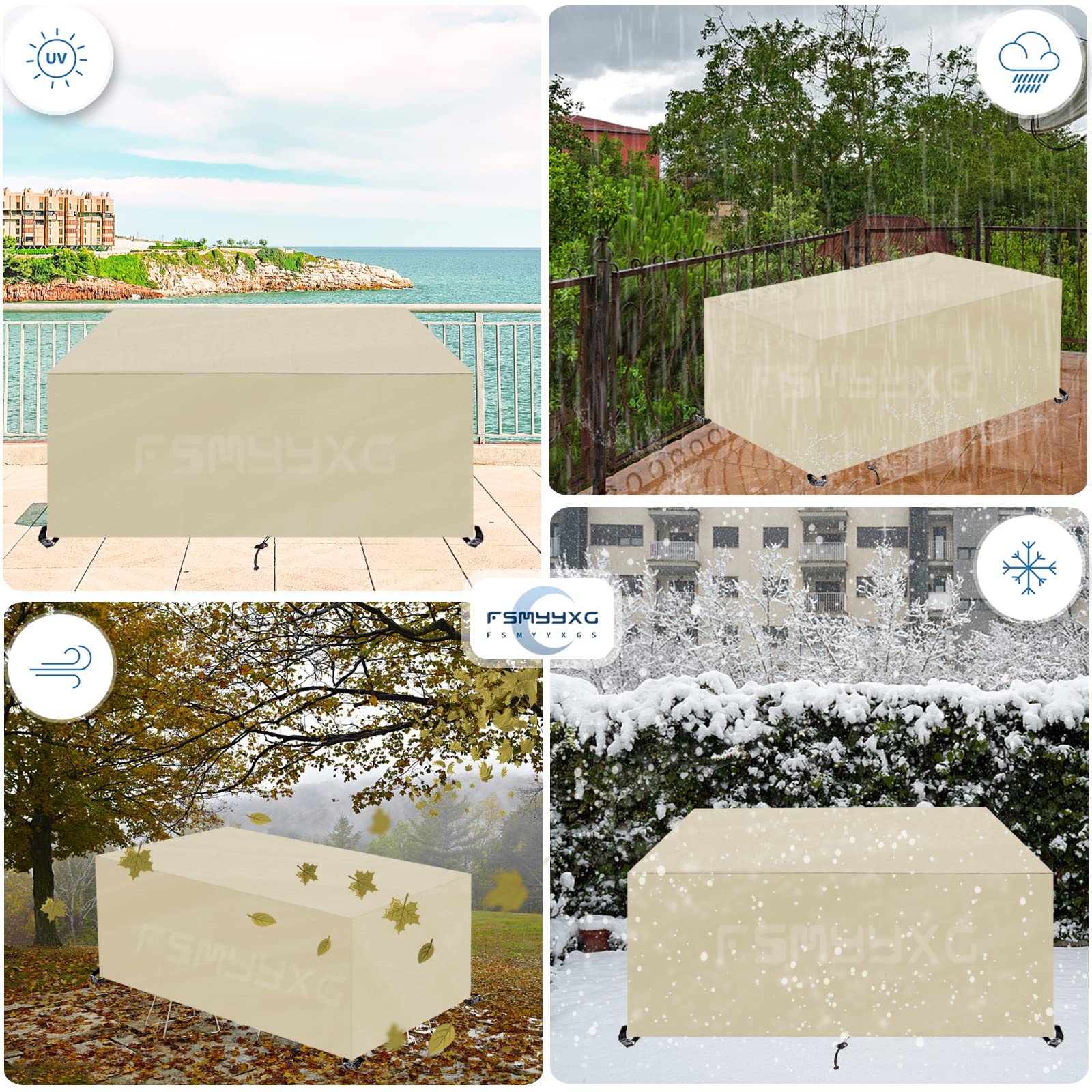 Copertura per Mobili da Giardino Rettangolare,Tessuto Oxford 420D Copertura Tavolo Giardino Esterno,Impermeabile Anti Vento per Mobili Giardino Copri Copridivano