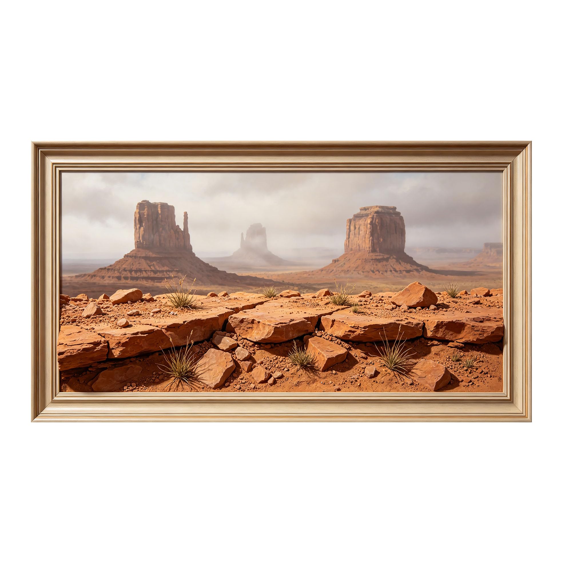 Yzpallescene 3D Framed Wall Art 50cm×100cm Desert Western Landscape Panoramic Realistic Large Size SelfAdhesive Removable Wall Decor Prints Artwork for Living Room Bedroom Office