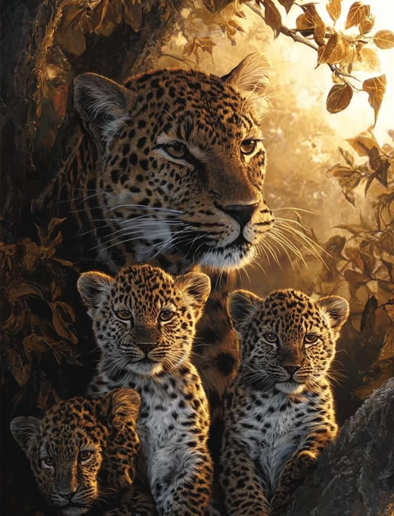 WANGWANGMIAO Paint by Numbers for Adult,Leopard Scene DIY Canvas Oil Painting Kit for with Paintbrushes Acrylic Pigment Drawing Paintwork 16x20inch，with Frame