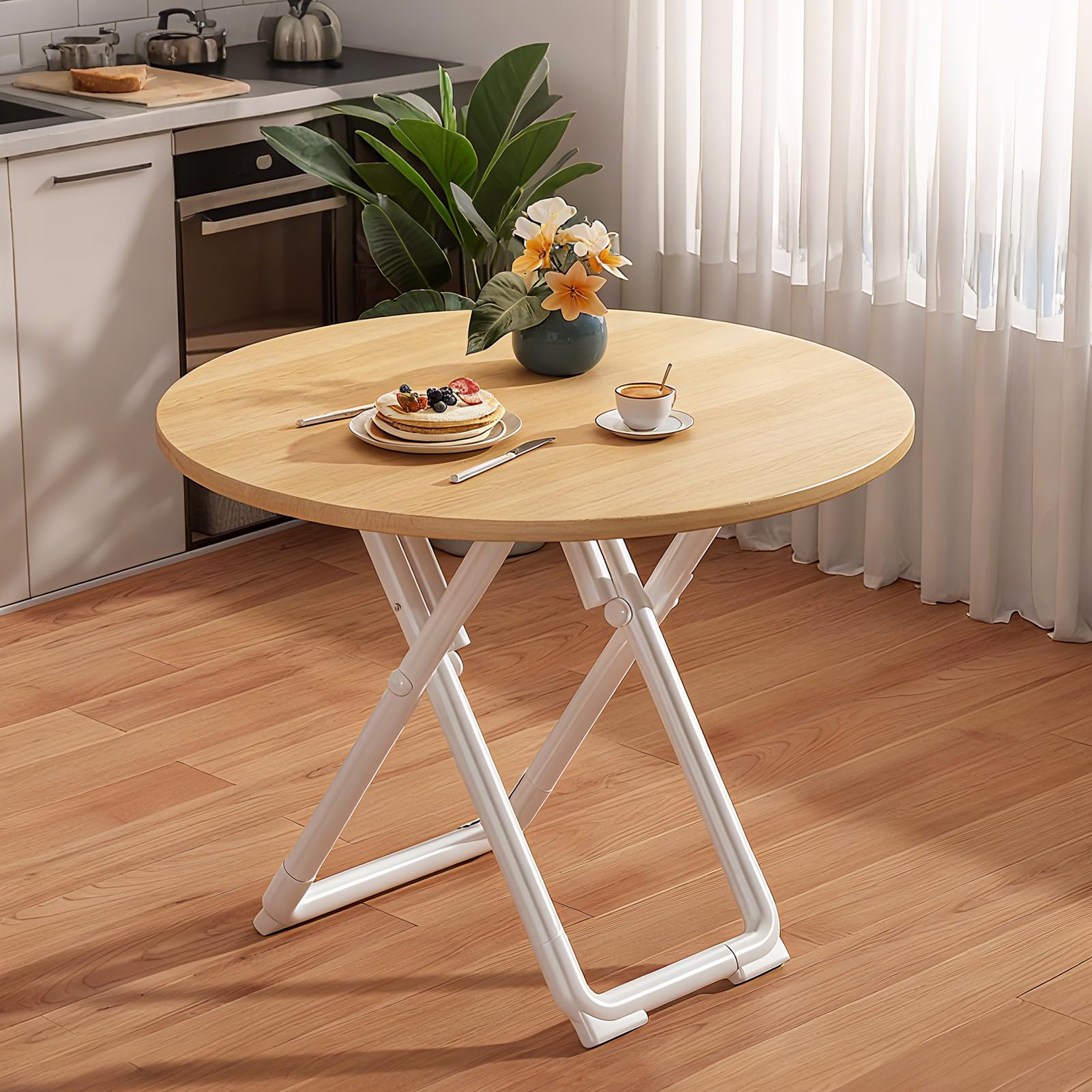 Table moderne design rustique peu encombrante marron clair pour repas modulables