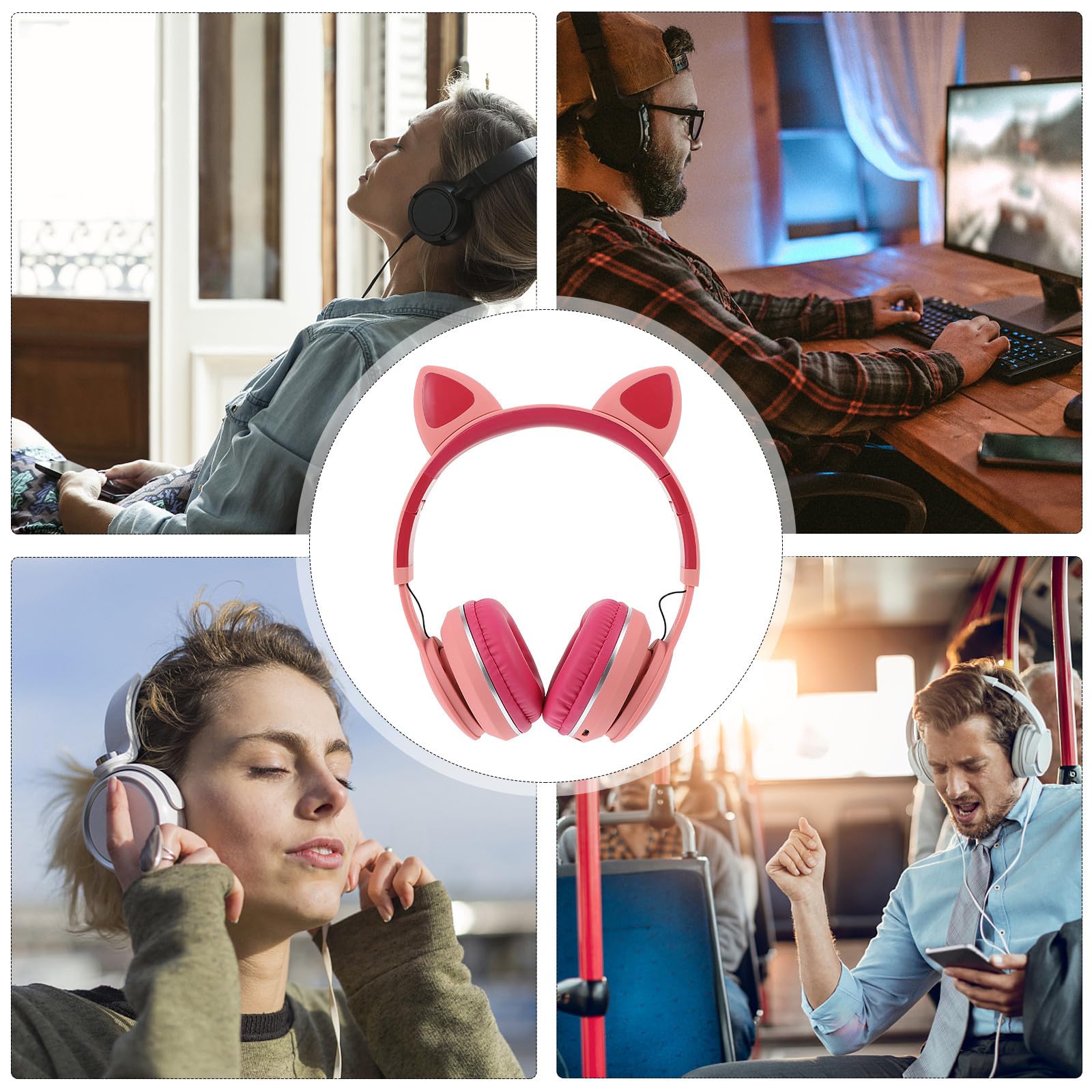 VICASKY Auriculares Inalámbricos Orejas de Gato, Diadema Ajustable