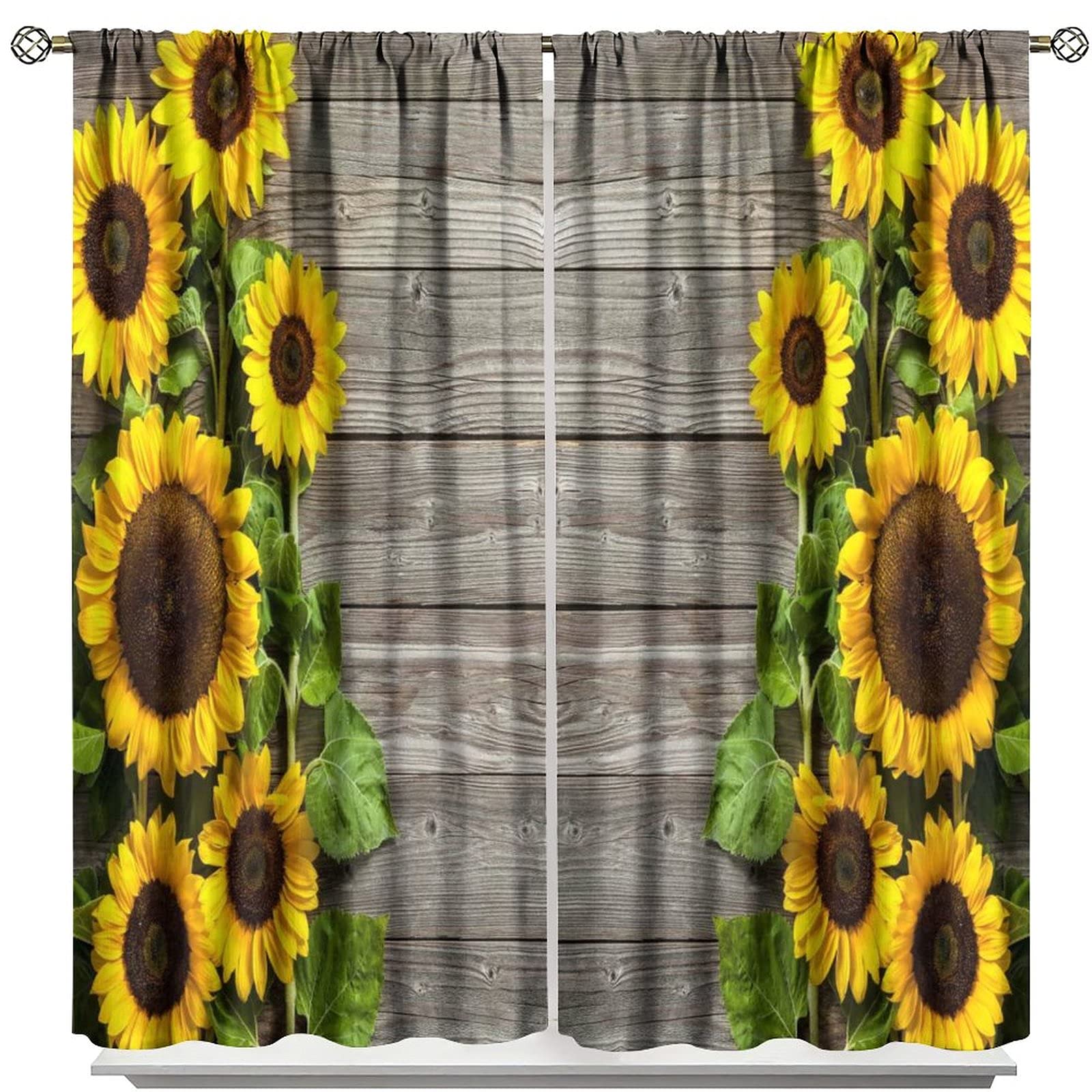Yellow Sunflower on Wooden Board Exclusive Home Curtains for Bedroom Living Room Girls Kids Room 42x63inch(107x160cm)