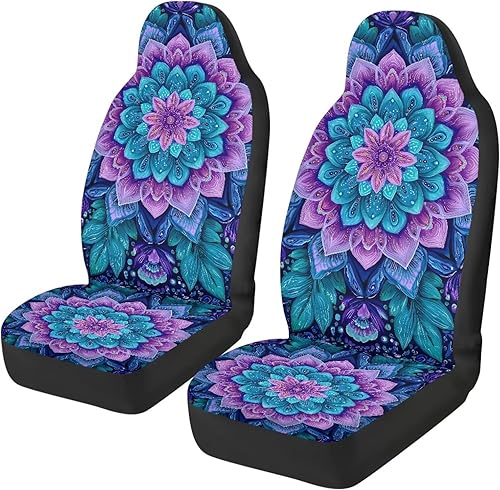 Miniatura 4 de Bulopur Juego de 2 fundas de asiento delantero de automóvil con mandala bohemia, accesorios universales para interiores de automóvil, funda
