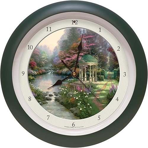 Miniatura 1 de Thomas Kinkade Garden of Prayer - Reloj de pared calmante con sonidos naturales 13 pulgadas color verde