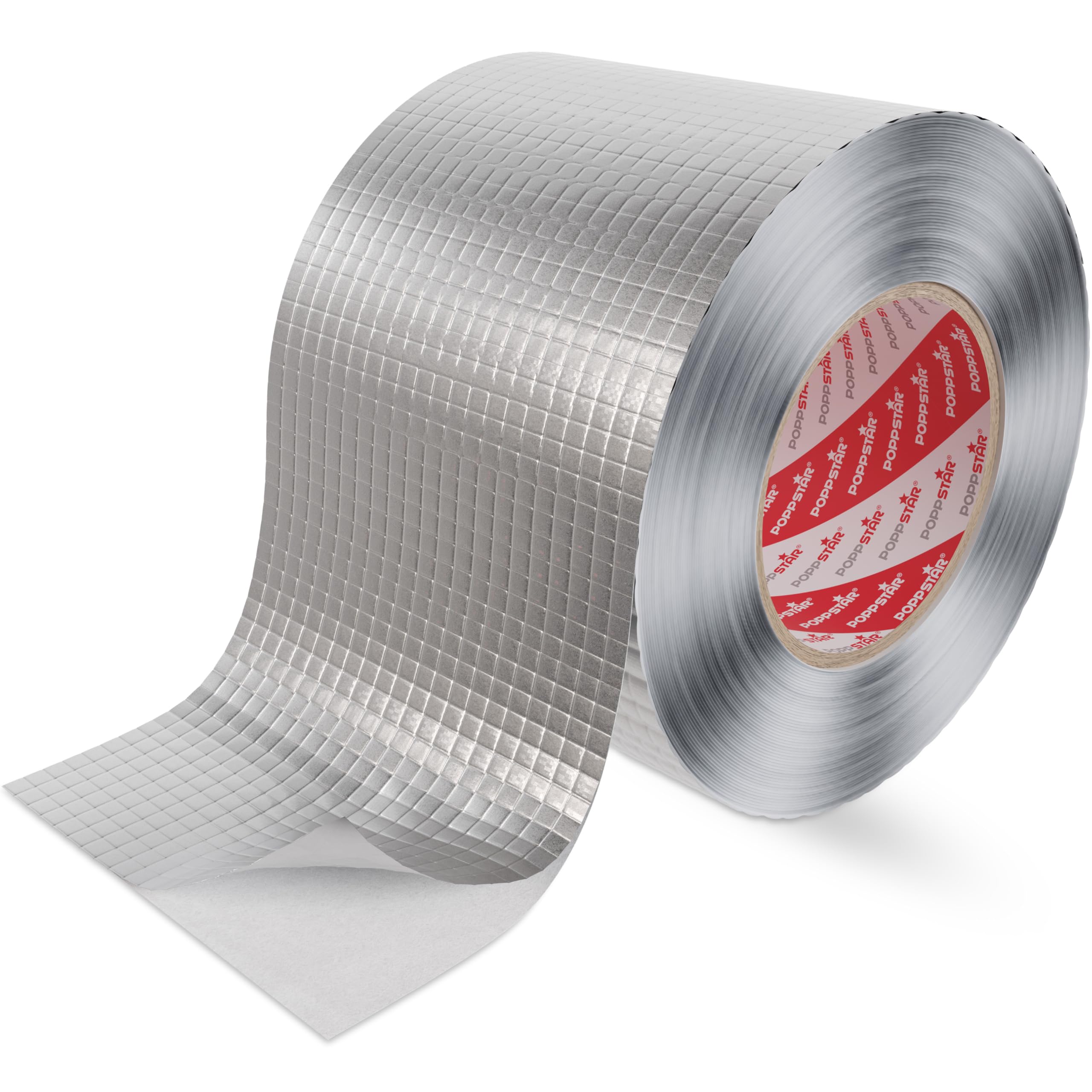 POPPSTAR Aluminium Tape Self-adhesive with Glass Fibre (50m x 96mm) for Pipework & Insulation, Heat-resistant & Damp-proof Aluminium Foil Tape