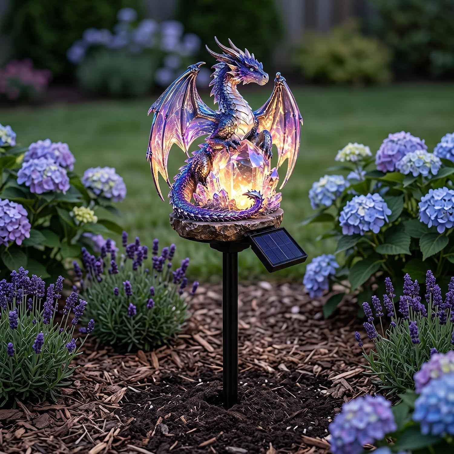 Solar Crystal Dragon Stake Mythical Resin Garden Decor，1PC