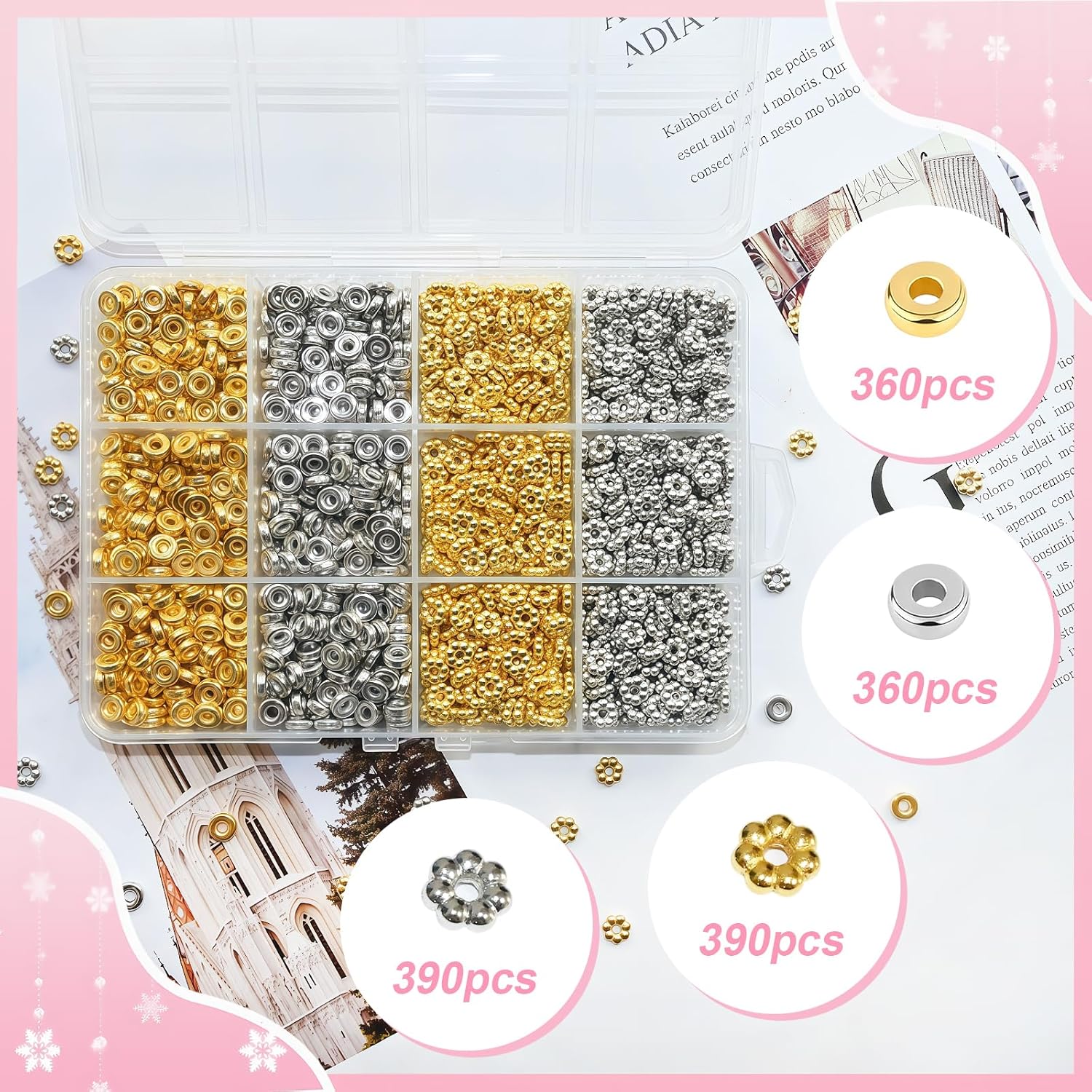 1500pcs 6mm Silver and Gold Flat Round Spacer Beads for Jewelry Making DIY Bracelet Necklace Earring Craft Supplies - Image 3