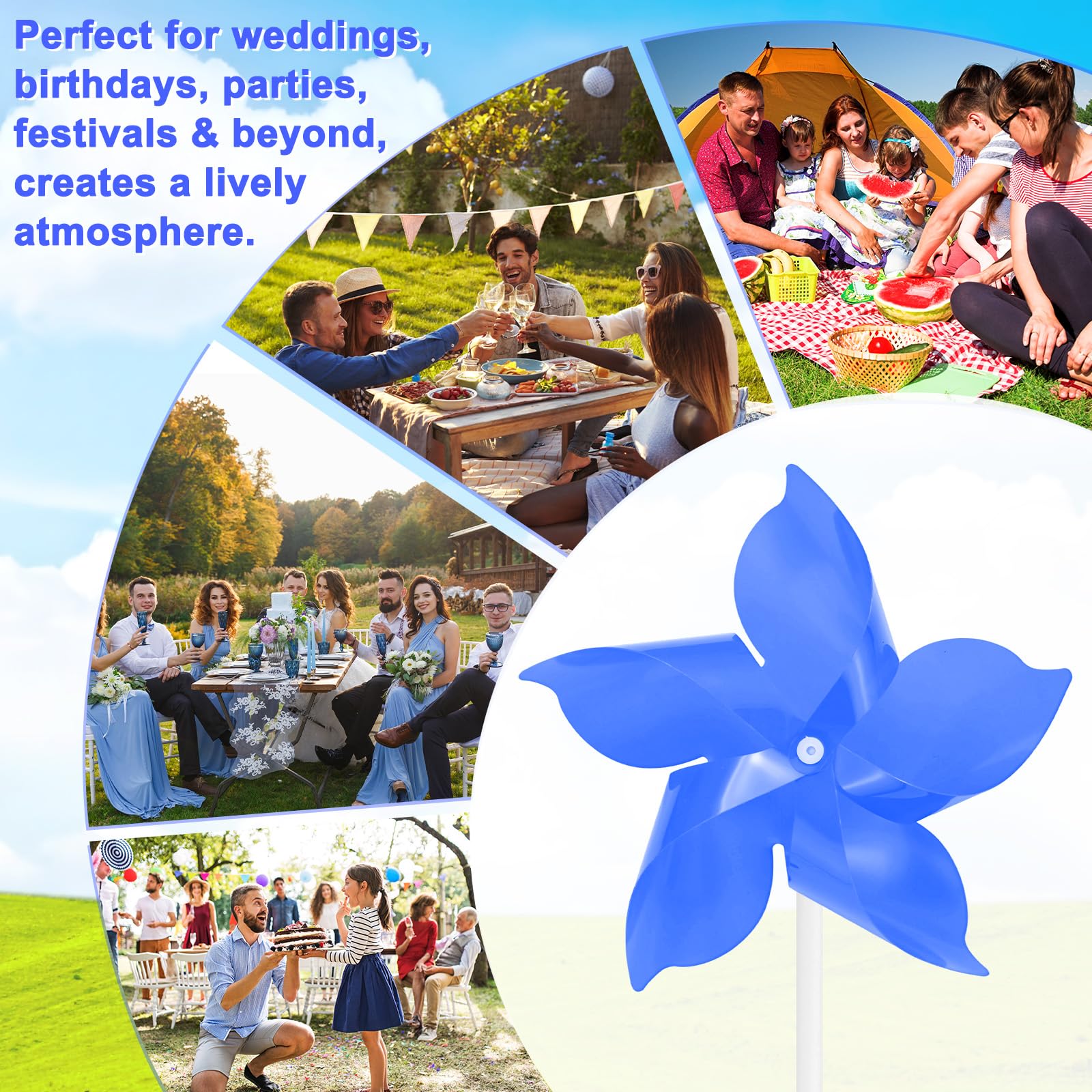 M METERXITY 10-Pack Cinque Lame Girandole Arcobaleno 9.4 Pollici Girandole Di Plastica Per Esterni Decorazioni Per Feste Giardino Prato Girandole gioco [Blu Scuro]