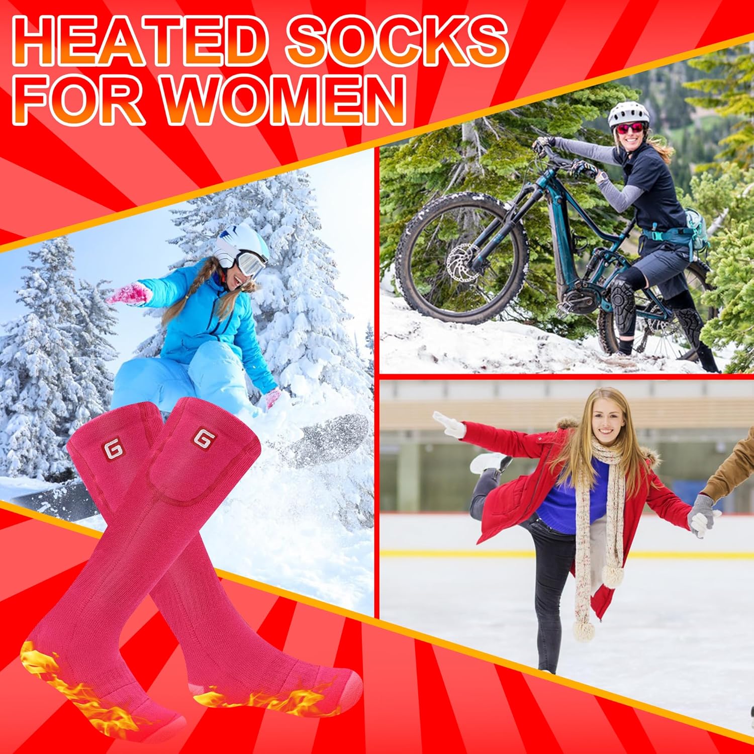 Autocastle Girls Heated Socks for Women Rechargeable Battery Socks Electric Socks for Chronically Cold Feet Winter Warm Thermal Socks Washable Unisex Foot Warmer for Hunting Skiing Cycling