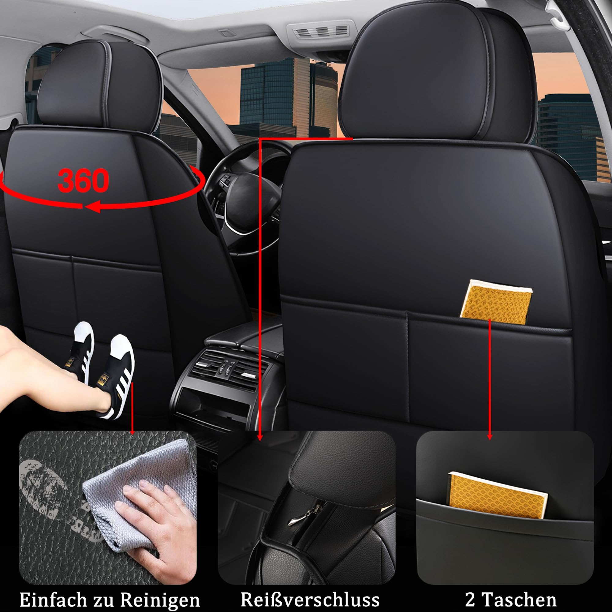 5-częściowy zestaw pokrowców na siedzenia samochodowe, uniwersalne pokrowce na siedzenia samochodowe do VW Amarok, Bora, Golf Plus, SV, Jetta, Passat, Polo, Tiguan, sztuczna skóra, oddychające