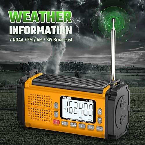 Miniatura 3 de PRUNUS J-924 - Radio de manivela de 10000 mAh/37000 mWh, radio de emergencia con pilas AAA, radio solar de emergencia, radio meteorológica NOAA