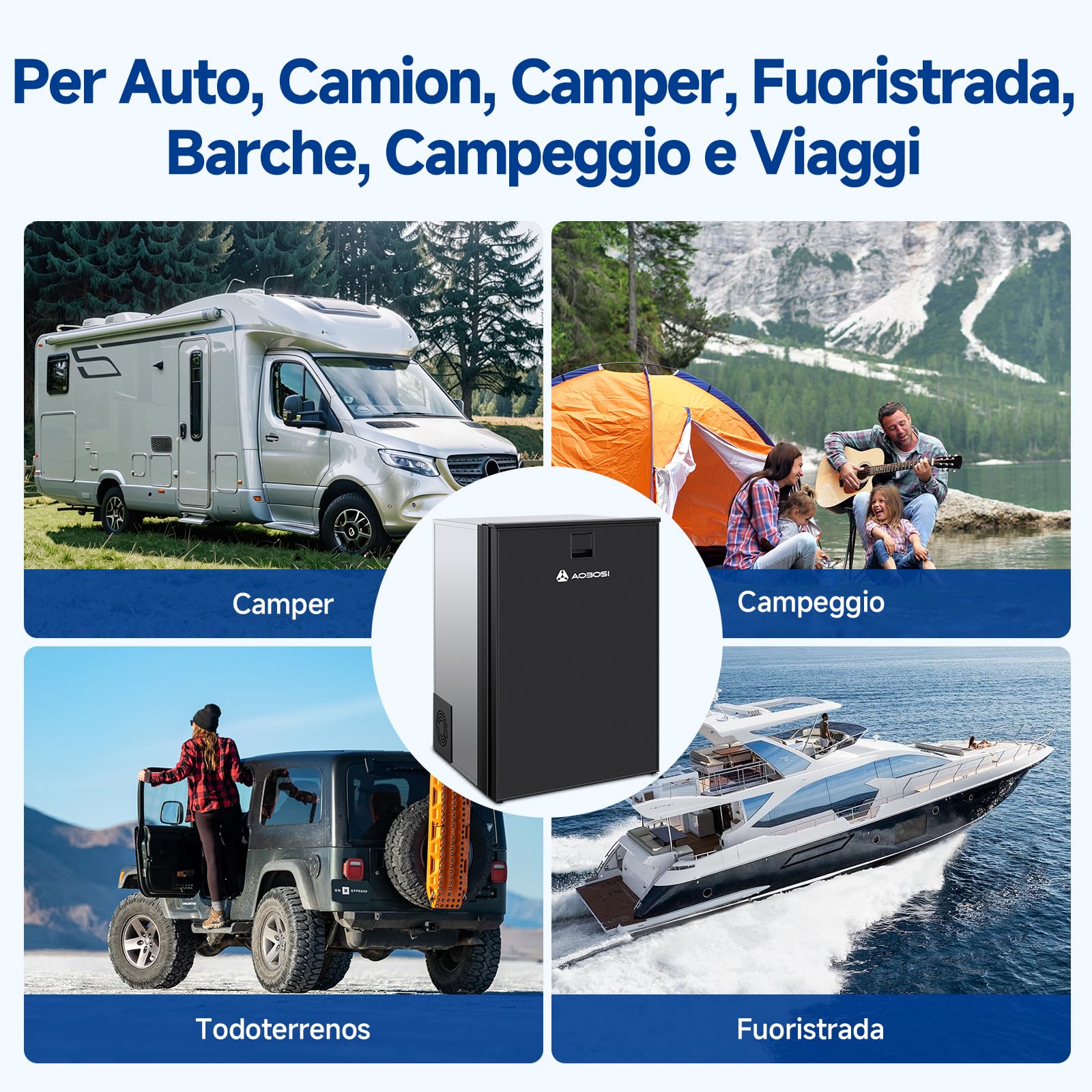 AAOBOSI 110L Frigo Portatile, Due Zone Di Temperatura, Frigo Da Campeggio con Luce LED, 12/24V DC, Grande Capacità, -15°C a 10°C, Per Auto, Camper, Fuoristrada, Camion, Barche, Campeggio e Viaggi