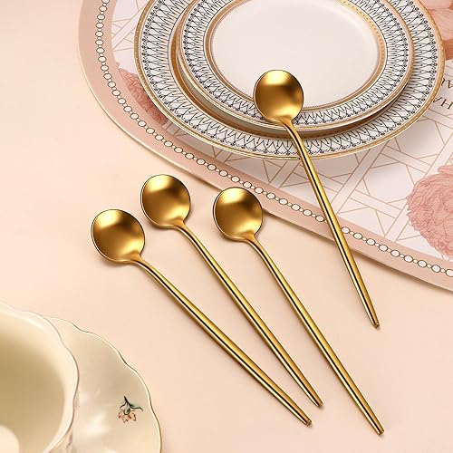 Miniatura 5 de 4 cucharas de café de mango largo de acero inoxidable dorado cepillado de 6.7 pulgadas, cuchara agitadora de espresso, cuchara de té helado dorado,