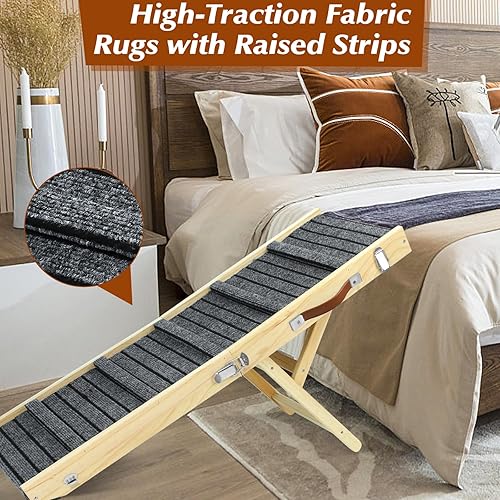 Miniatura 5 de TNELTUEB Rampa para perros pequeños, 32.6 pulgadas de largo y 11.8 pulgadas de ancho, rampa portátil plegable de madera para mascotas, ajustable de