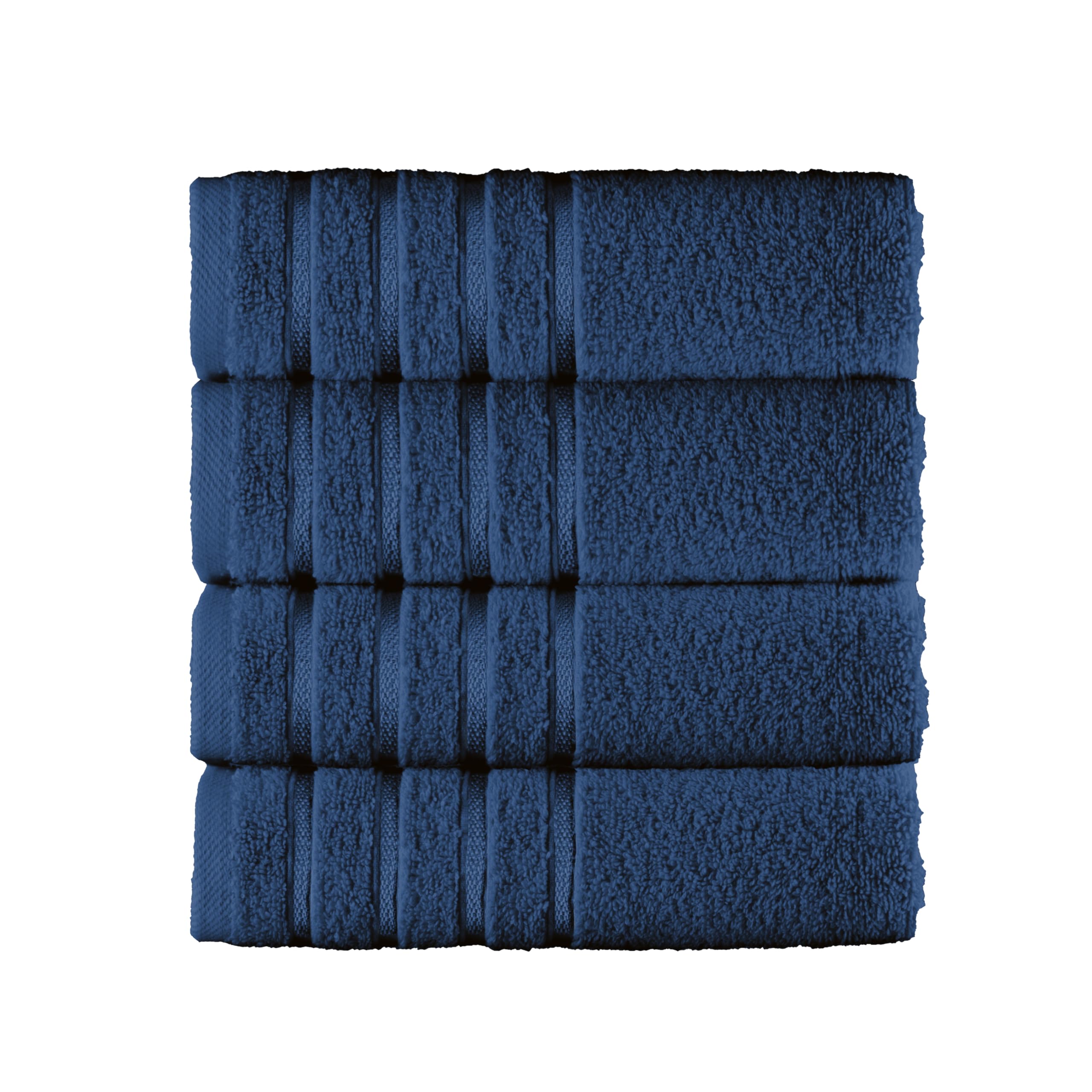 Elegant Comfort 100% Turkish Cotton 4 Lines Viscose Stripe Luxury 4 Pack Hand Towel Set - Ultra Absorbent and Soft 16 x 28 Inch Premium Hotel Spa Quality Towels for Everyday Bath Use, Navy Blue