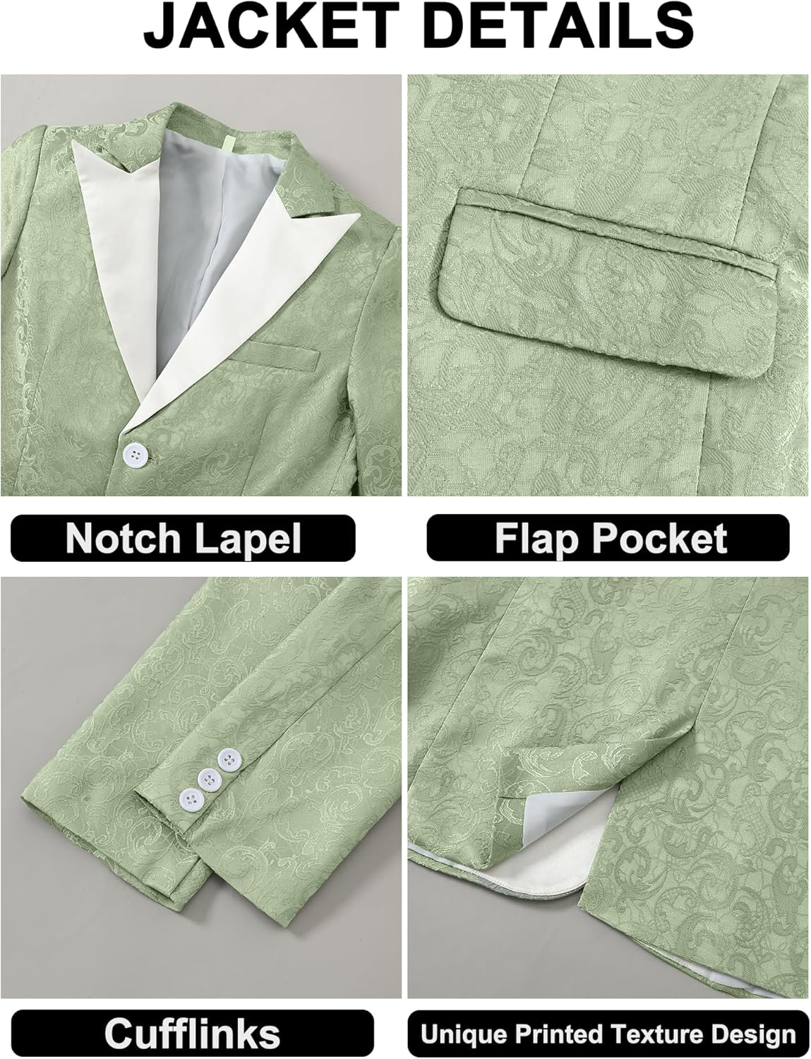DISAUR Boys Dress Clothes 5-Piece Formal Suit Set, Vest, Pants, Dress Shirt, Bowtie and Boutonniere Kids Wedding Outfit