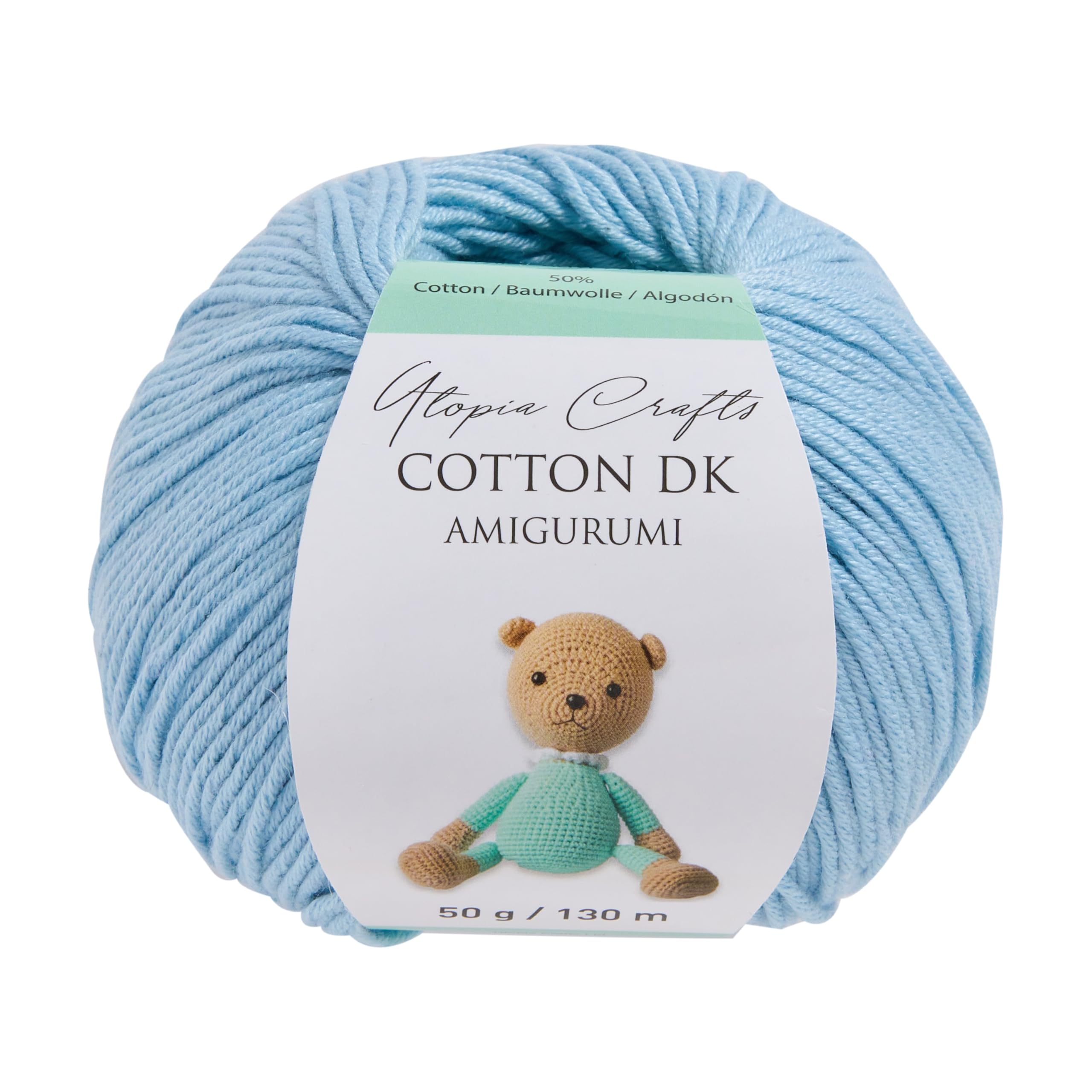 Utopia Crafts Amigurumi Cotton DK Yarn for Crochet and Knitting 50% Cotton, 50% Acrylic Blended, 3X 50g (Light Blue) - Image 2