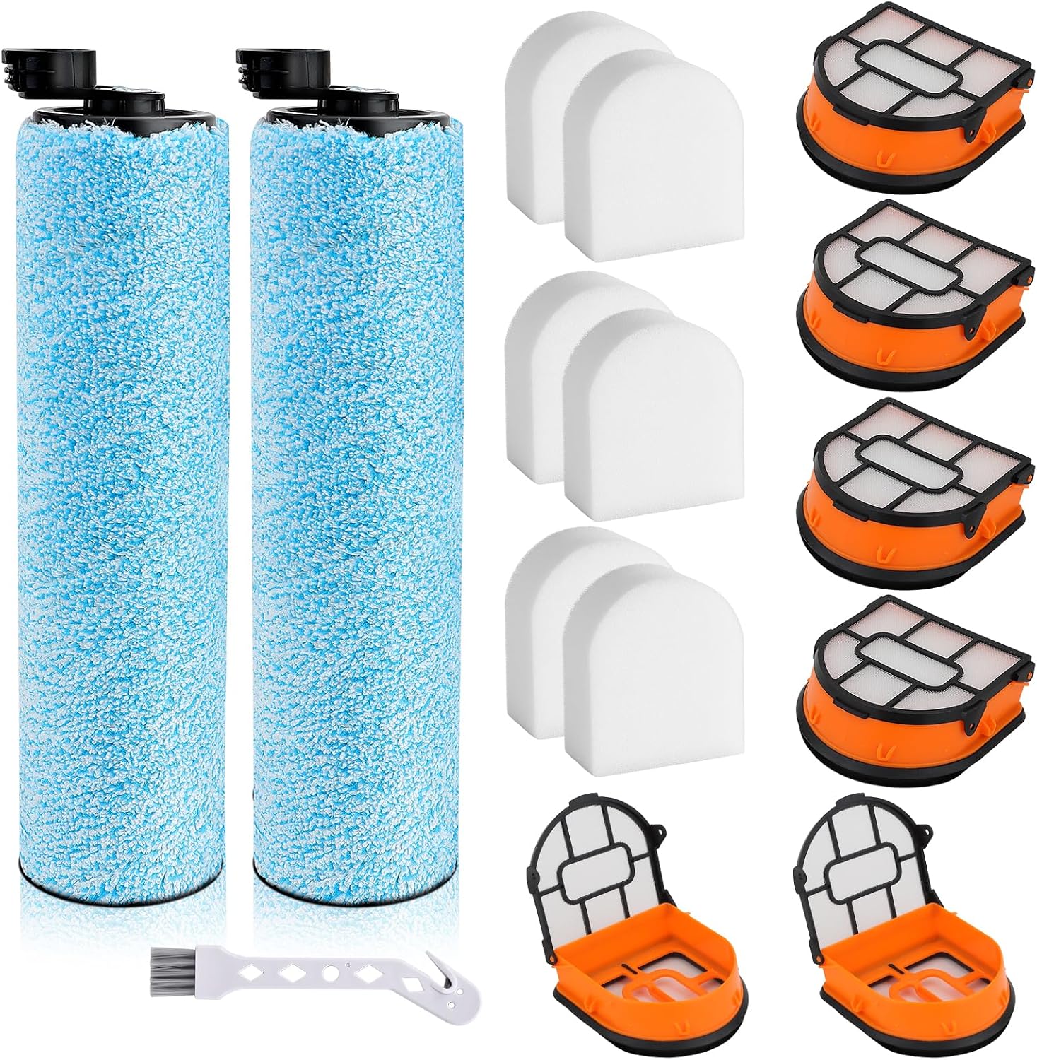 WD161 Replacement Roller Filter for Shark HydroVac MessMaster Vacuum | WD160 WD261 AW261 Part, Compare to Part WDFF1& XSKBRSHRLKT200, 2 Brushroll & 6 Foam Filters & 6 Outer-Filter