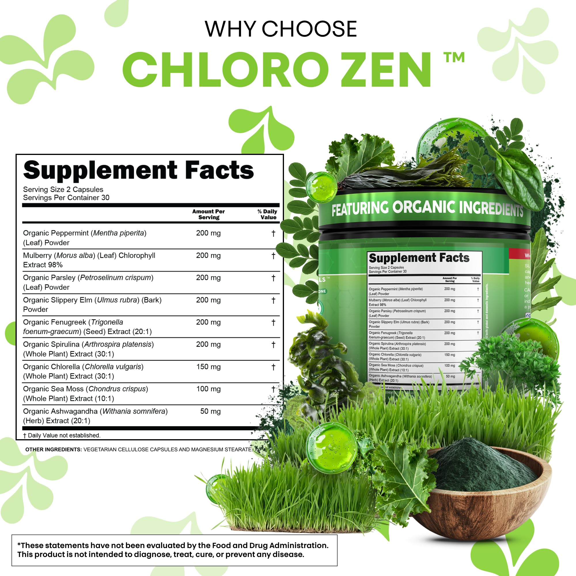 Chlorophyll Capsules with Peppermint, Slippery Elm, Parsley, Sea Moss — Amazon image 5