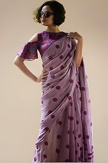 StyleScope Women's Polka Dot Printed Linen Cotton Saree With Unstitched Blouse Piece (Laddu_Free Size)