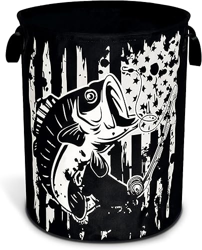 Cesta de lavandería con bandera estadounidense, pesca vintage, plegable, de tela Oxford, divertida, cesta de almacenamiento de ropa, organizador