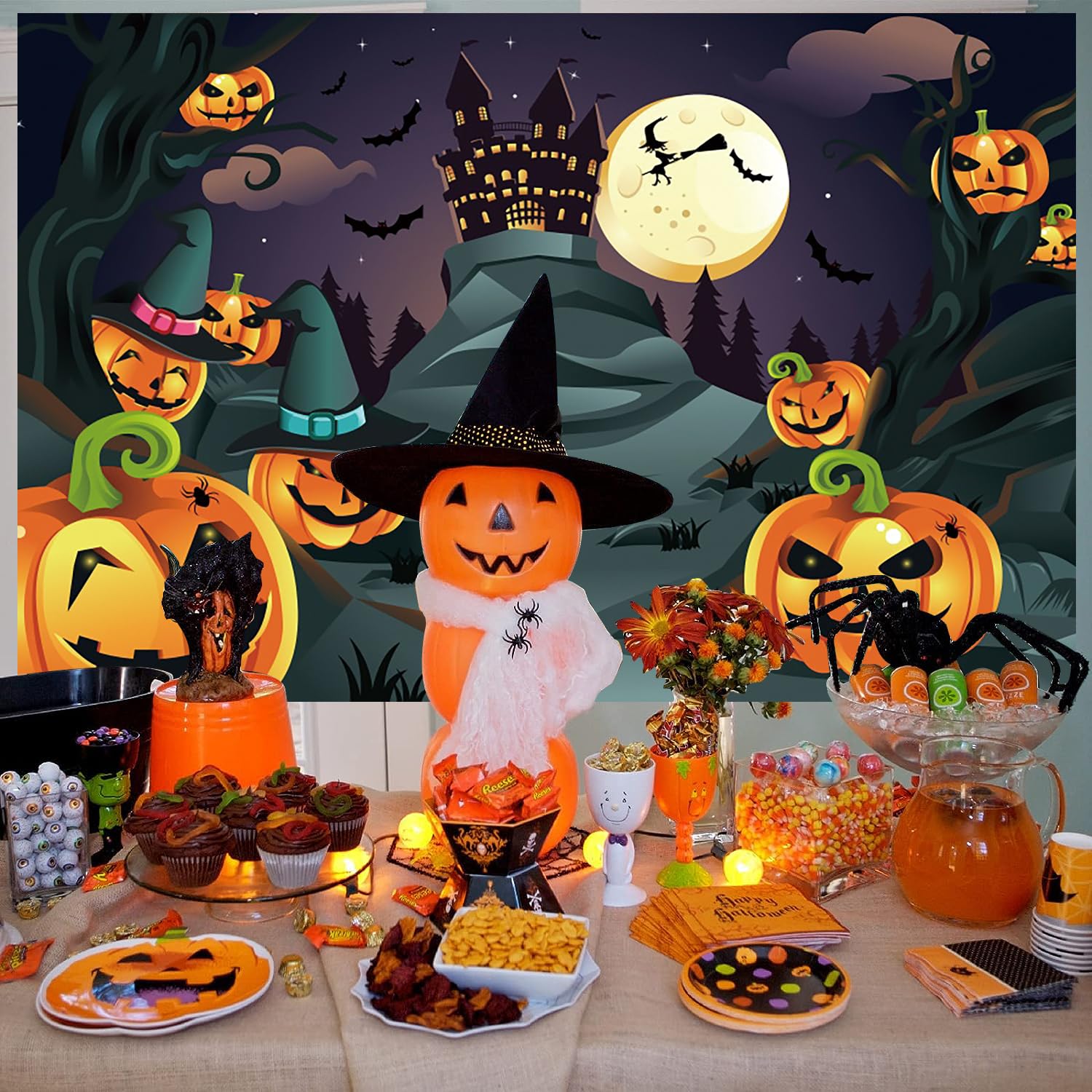 AOFOTO 6x6ft Halloween Backdrop Scary Grimace Pumpkin Photography Background Child Kid Girl Boy Artistic Portrait Moon Night Outdoor Photo Shoot Studio Props Video Drop Vinyl Wallpaper Drape