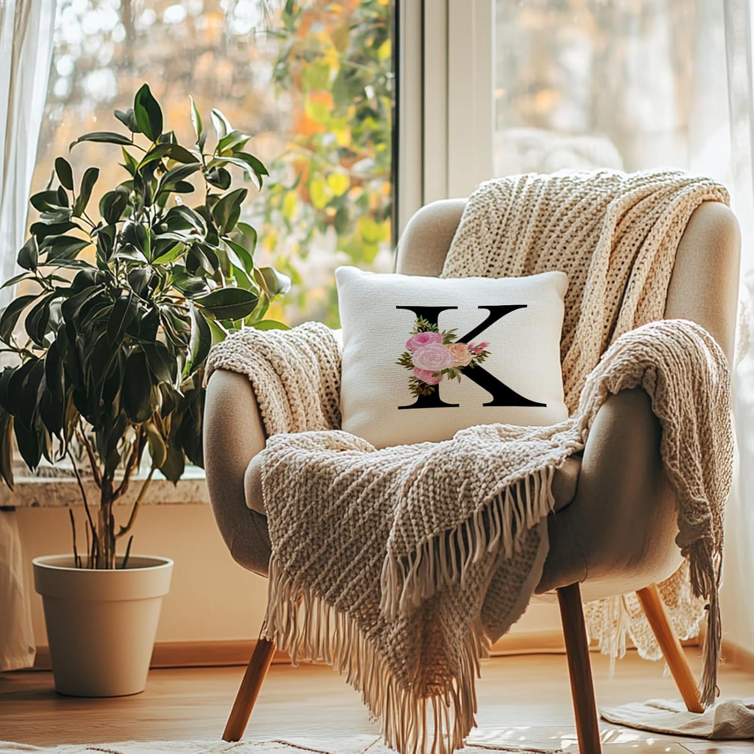 Initial Pillow Covers 18x18 - Monogram K Pillow Cover, Initial Letter Throw Pillow Cover, Monogram Pillow Case K, Monogrammed Gifts for Women, K Initial Gifts for Women/Girls/Grammy/Mom - Image 4