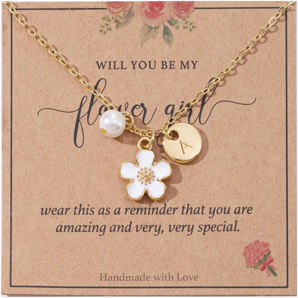 Initial A-Z Letter Necklace for Flower Girl,14K Personalized Proposal Gifts for Flower Girl On Wedding Bridal Shower Party