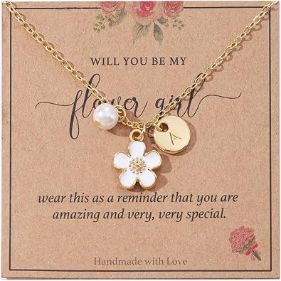 Initial A-Z Letter Necklace for Flower Girl,14K Personalized Proposal Gifts for Flower Girl On Wedding Bridal Shower Party