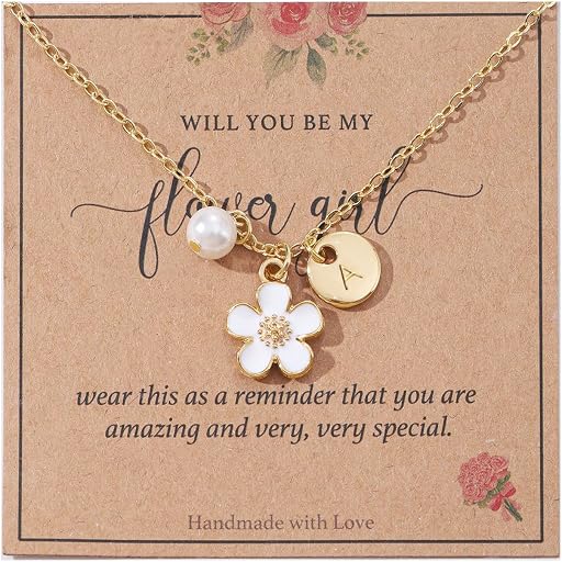 enasal Initial A-Z Letter Necklace for Flower Girl,14K Personalized Proposal Gifts for Flower Girl On Wedding Bridal Shower Party