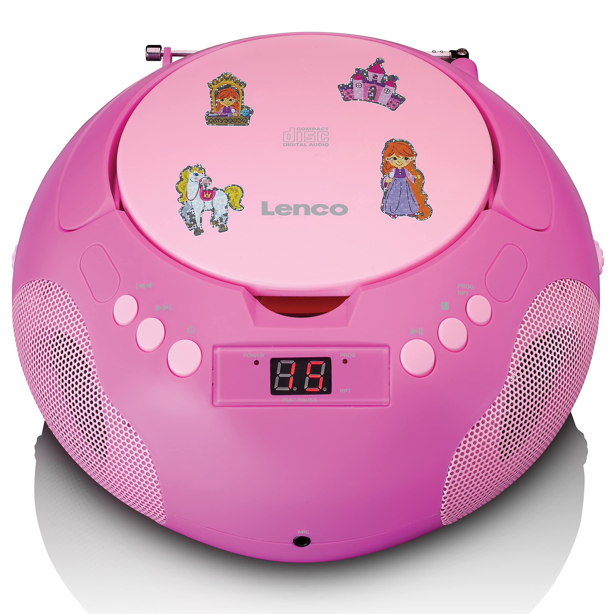 Lenco SCD-620 - Lettore CD per bambini, radio CD, con microfono, lettore karaoke, memoria titoli, ricevitore FM, 2 x 1 Watt RMS, AUX-IN, rosa