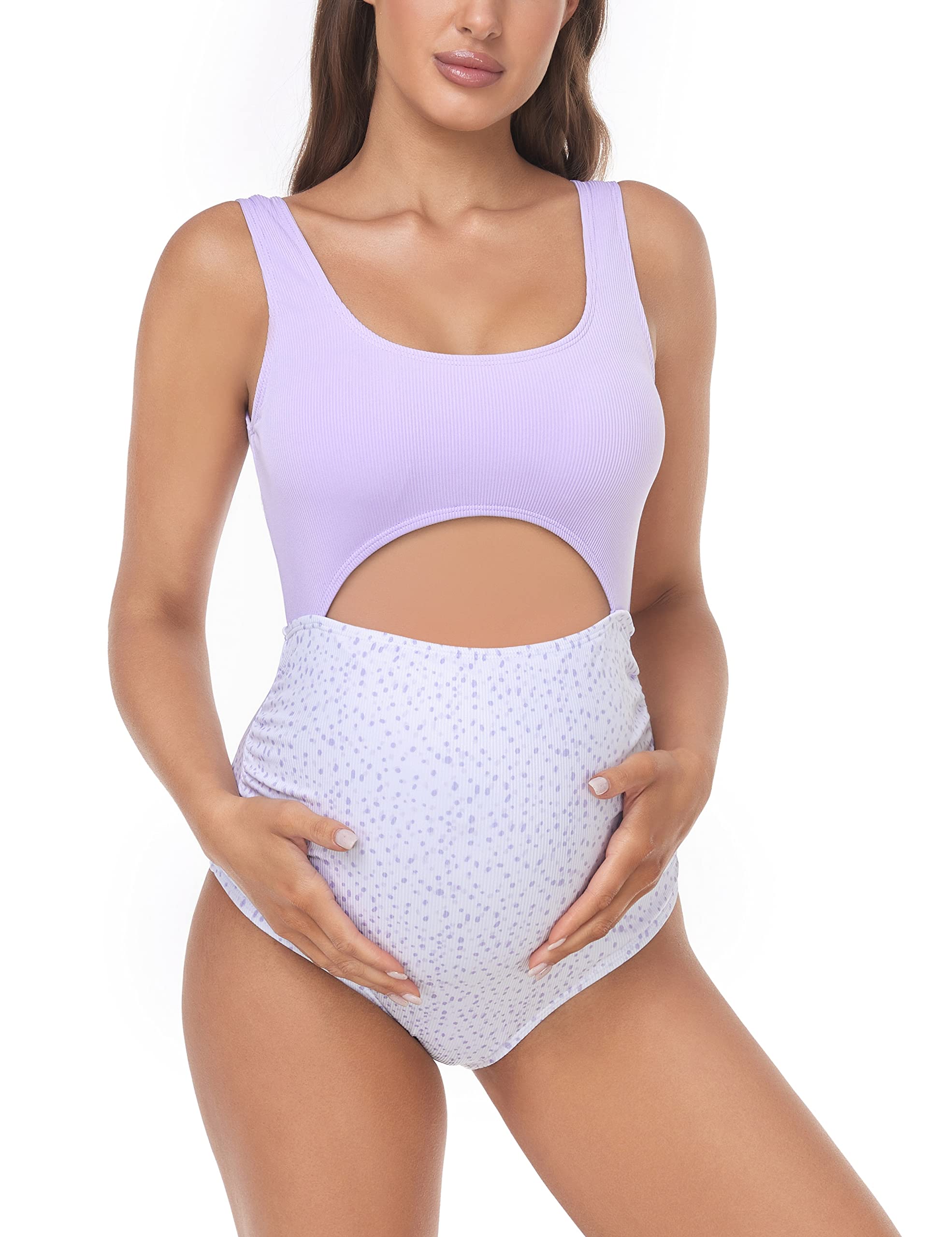 EastElegant Traje de baño de Maternidad de una Pieza para Embarazo, Traje de baño Floral con cordón Ajustable en el Pecho