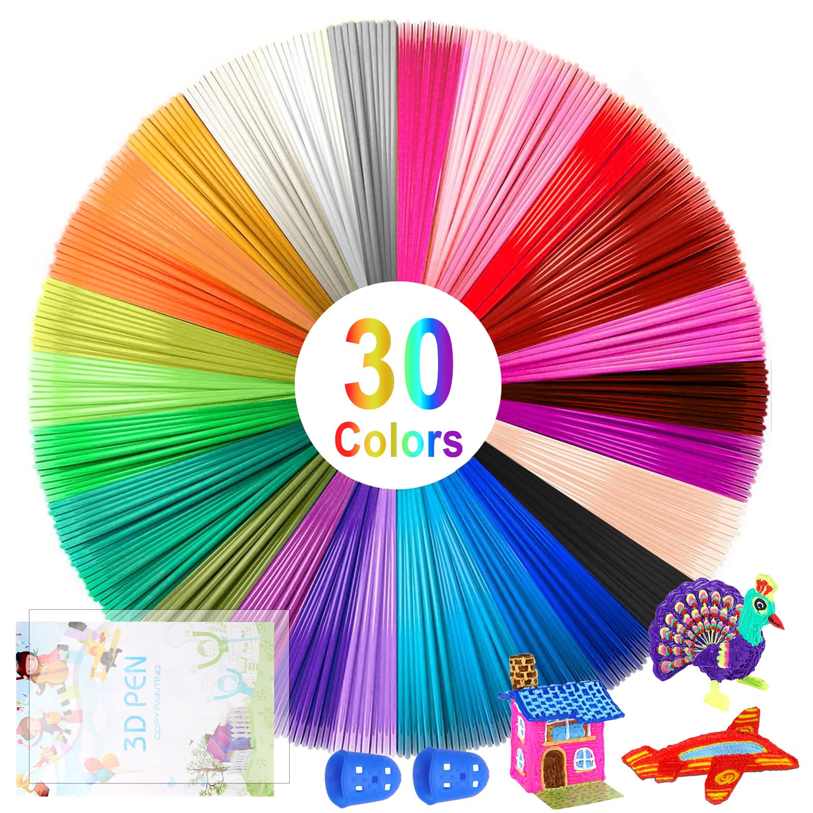 Nswayy Filamento Impresora 3D,Filamento PLA 1.75mm Filamento Impresión Impresora 3D para Boli 3D Lapiz 3D Boligrafo 3Dpara 3D Pen Niños y Adultos 30 Colores Cada Color 5 Metros