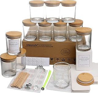 MILIVIXAY 12 Pack 12 OZ Clear Glass Candle Jars with Lids and Candle Making Kits - Bulk Empty Candle Jars for Making Candles - Spice, Powder Containers.