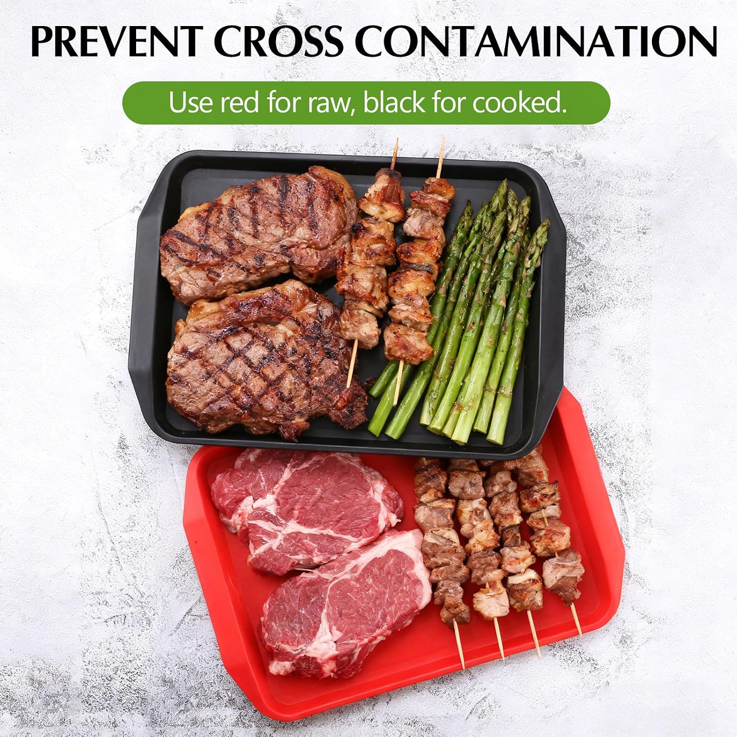5 Pcs Grill Prep Trays Set Includes Grilling Deep Prep and Serve Trays, 2 Pcs 60oz Stainless Steel Food Container, Cutting Board for Raw Meat Marinating and Finished Cooked Food