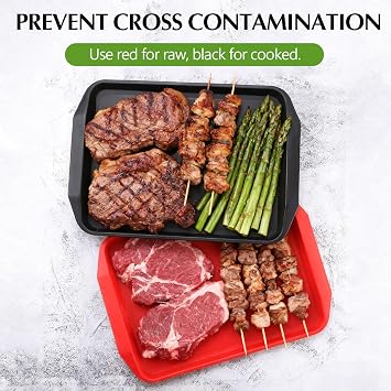 5 Pcs Grill Prep Trays Set Includes Grilling Deep Prep and Serve Trays, 2 Pcs 60oz Stainless Steel Food Container, Cutting Board for Raw Meat Marinating and Finished Cooked Food