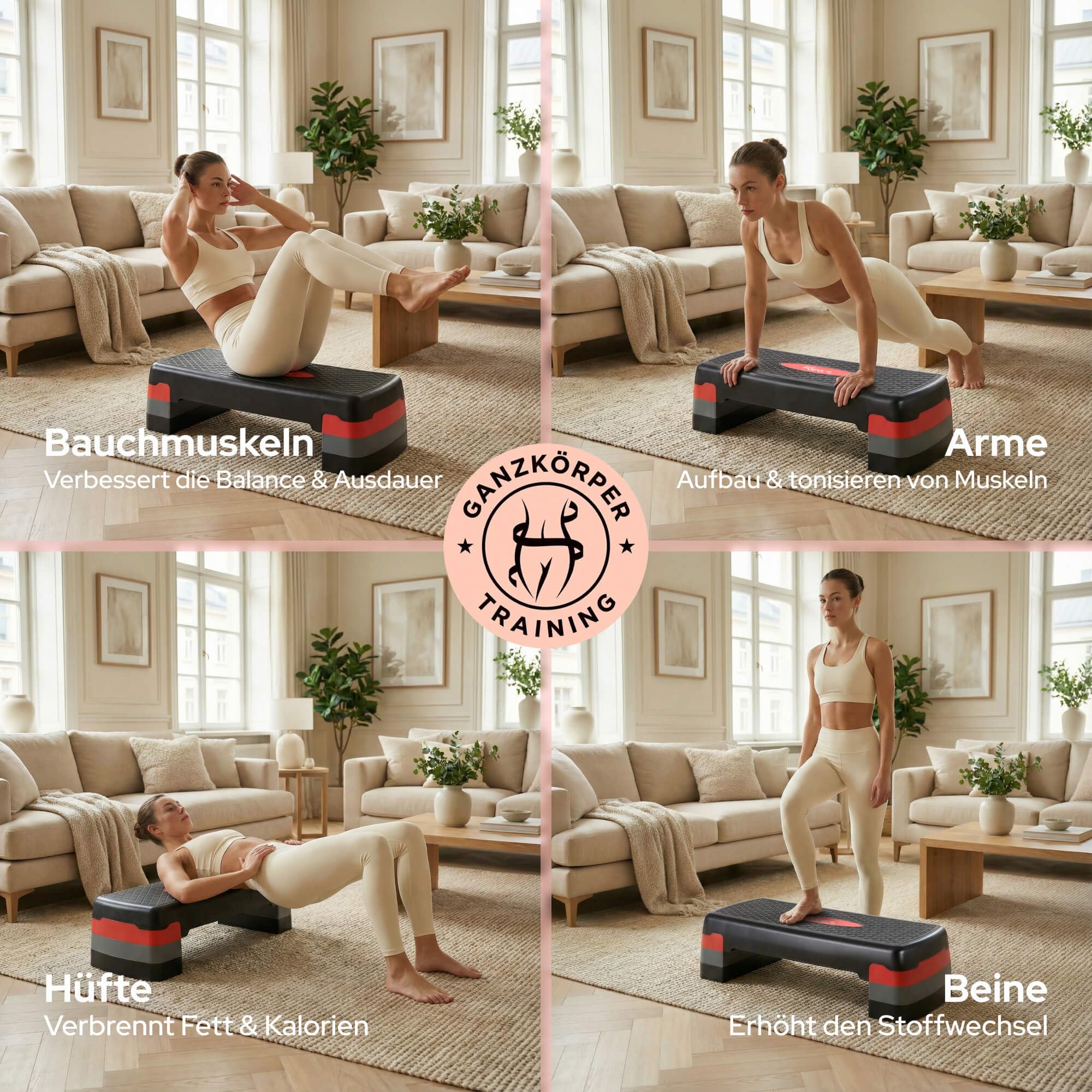 KM-Fit Fitness Stepper | Steppbrett Aerobic Stepper für zuhause | Step-Bench 3-fach höhenverstellbar | Belastbarkeit bis 200 kg | Gymnastik Home-Stepper mit Anti-Rutsch-Matte | Aerobic Steppbank