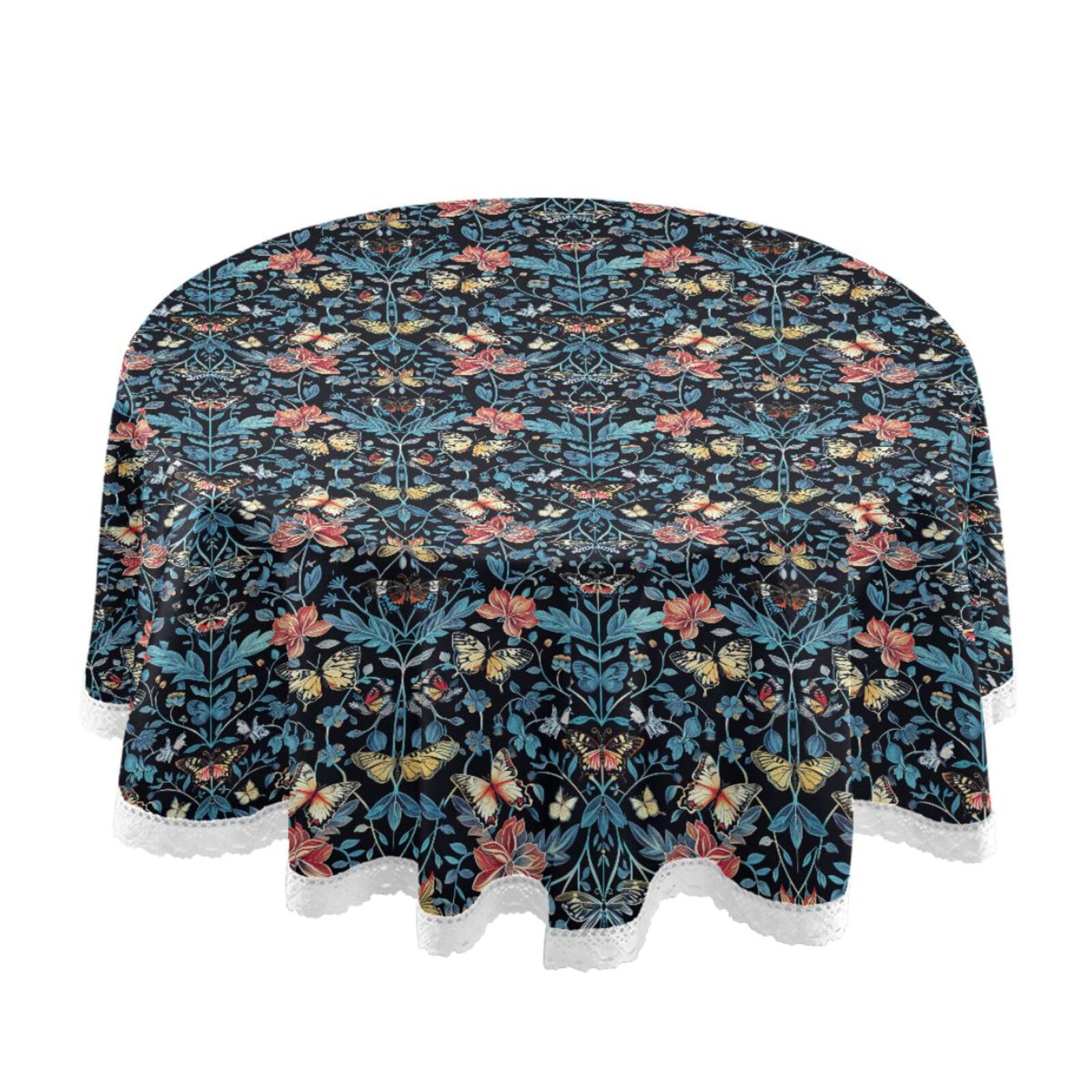 Nappe ronde William Morris 152cm motif papillons pour décoration de table de fête