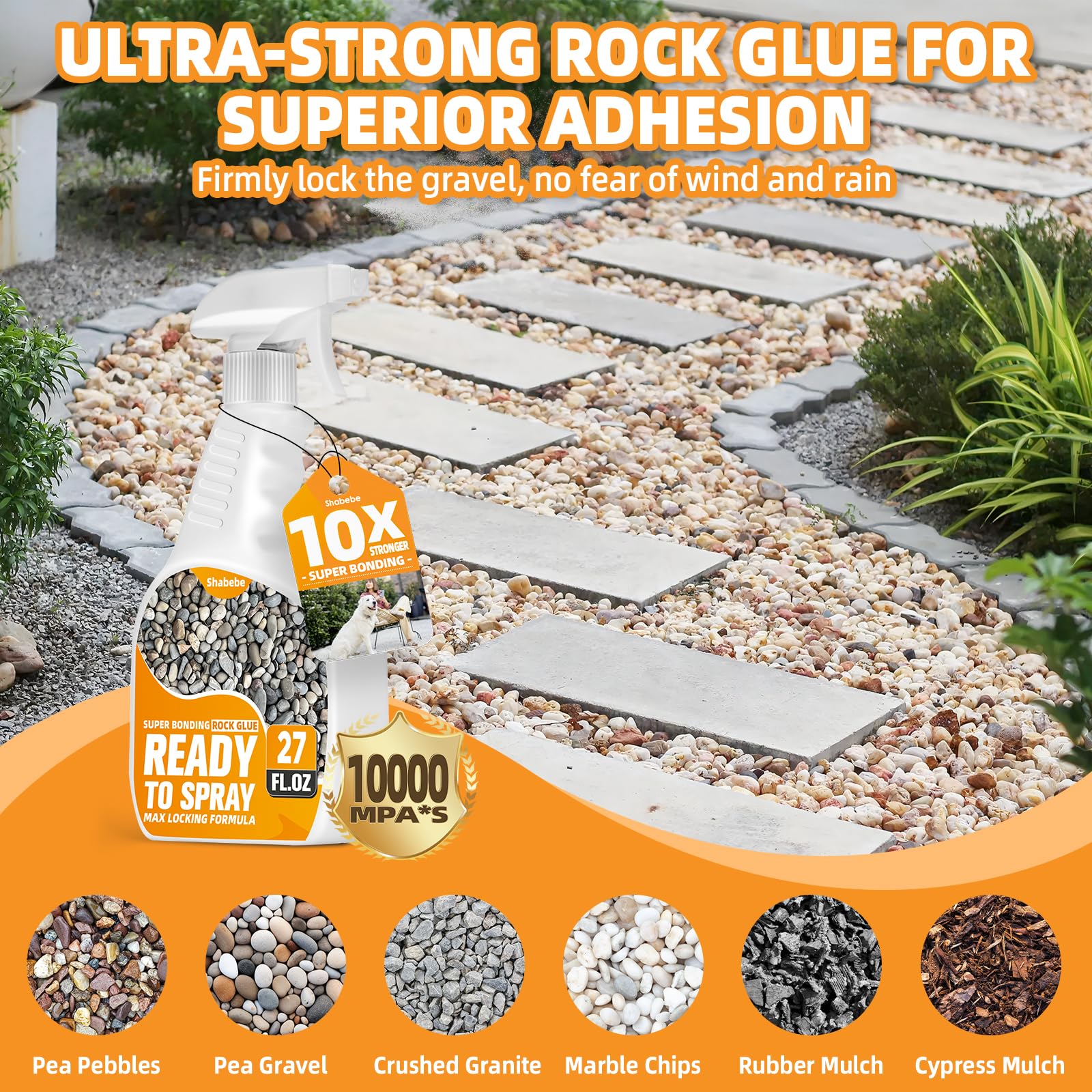 Shabebe Rock Glue for Landscaping with Sprayer 22oz, Ready-to-Use Mulch & Gravel Binder, Fast-Dry No Dilution, Weather-Resistant Spray Rock Glue for Garden Beds, Pea Gravel & Small Stone — view 4