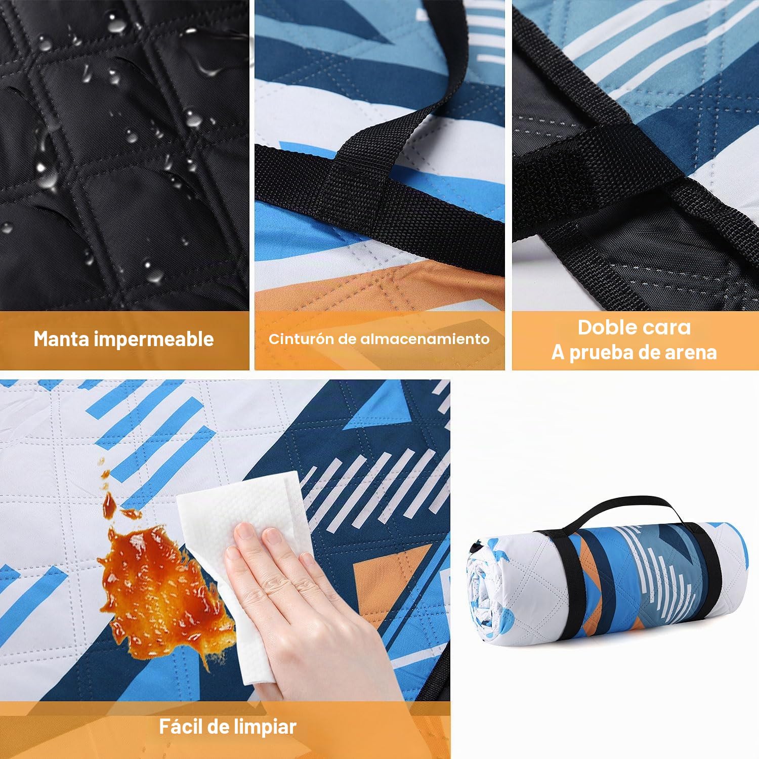 EXTSUD Manta de Picnic al Aire Libre, 200 x 200 cm, Impermeable, con Asa de Transporte, Esterilla de Picnic