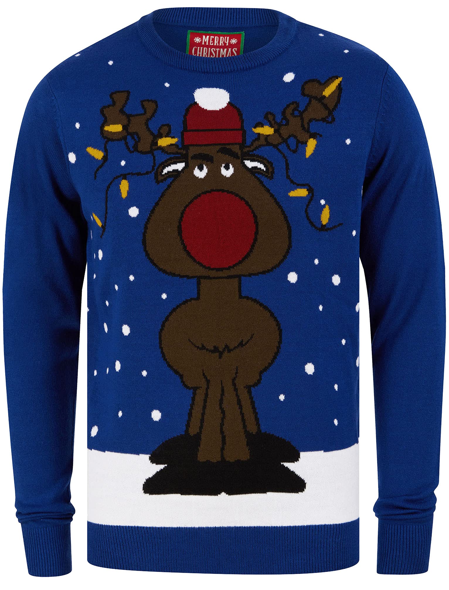 Tokyo Laundry Men's Jumbled Rudolph Motif Novelty Christmas Jumper - Sapphire - S